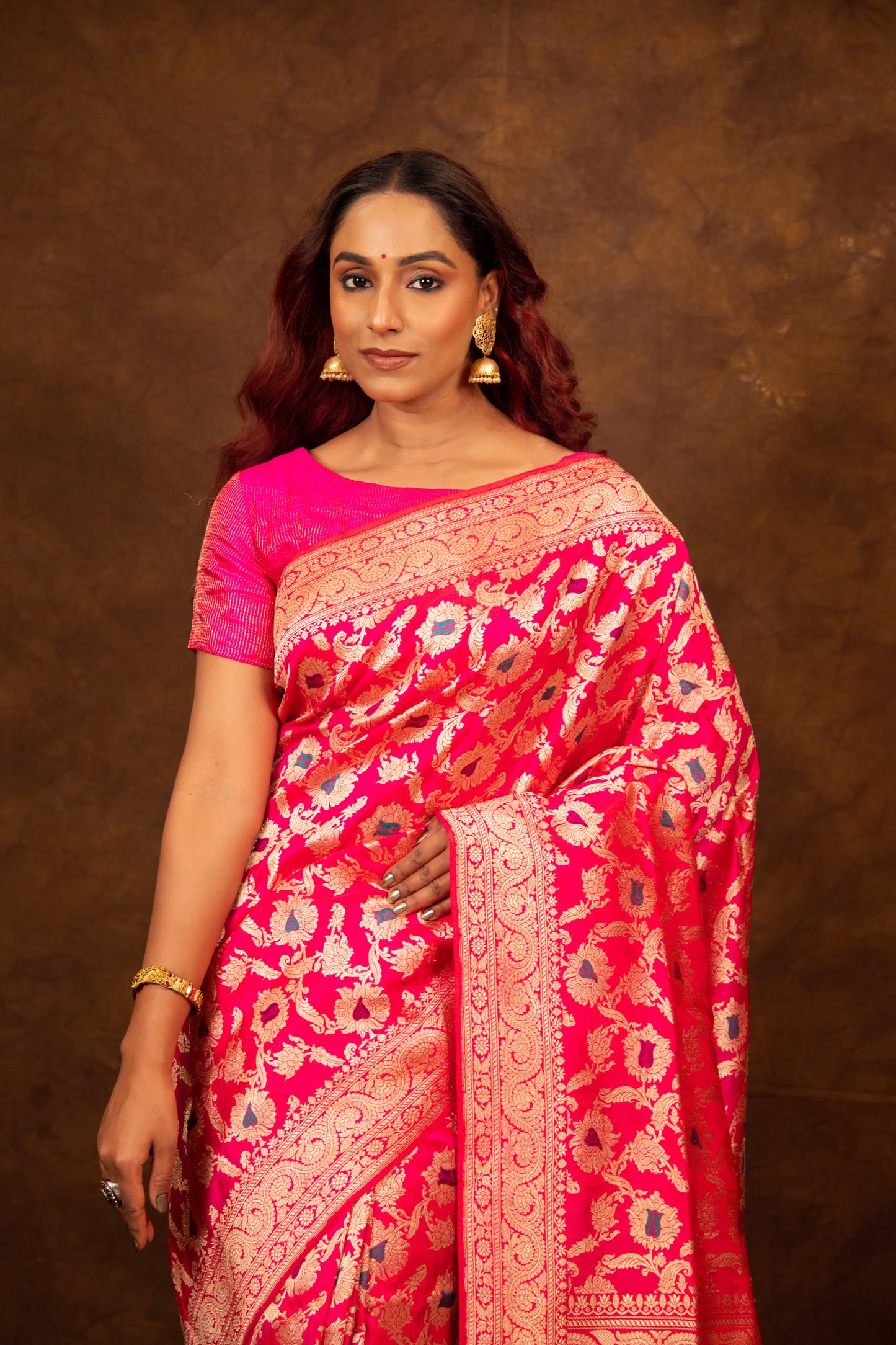 Pink Saree Katan Silk Handwoven - Panaya