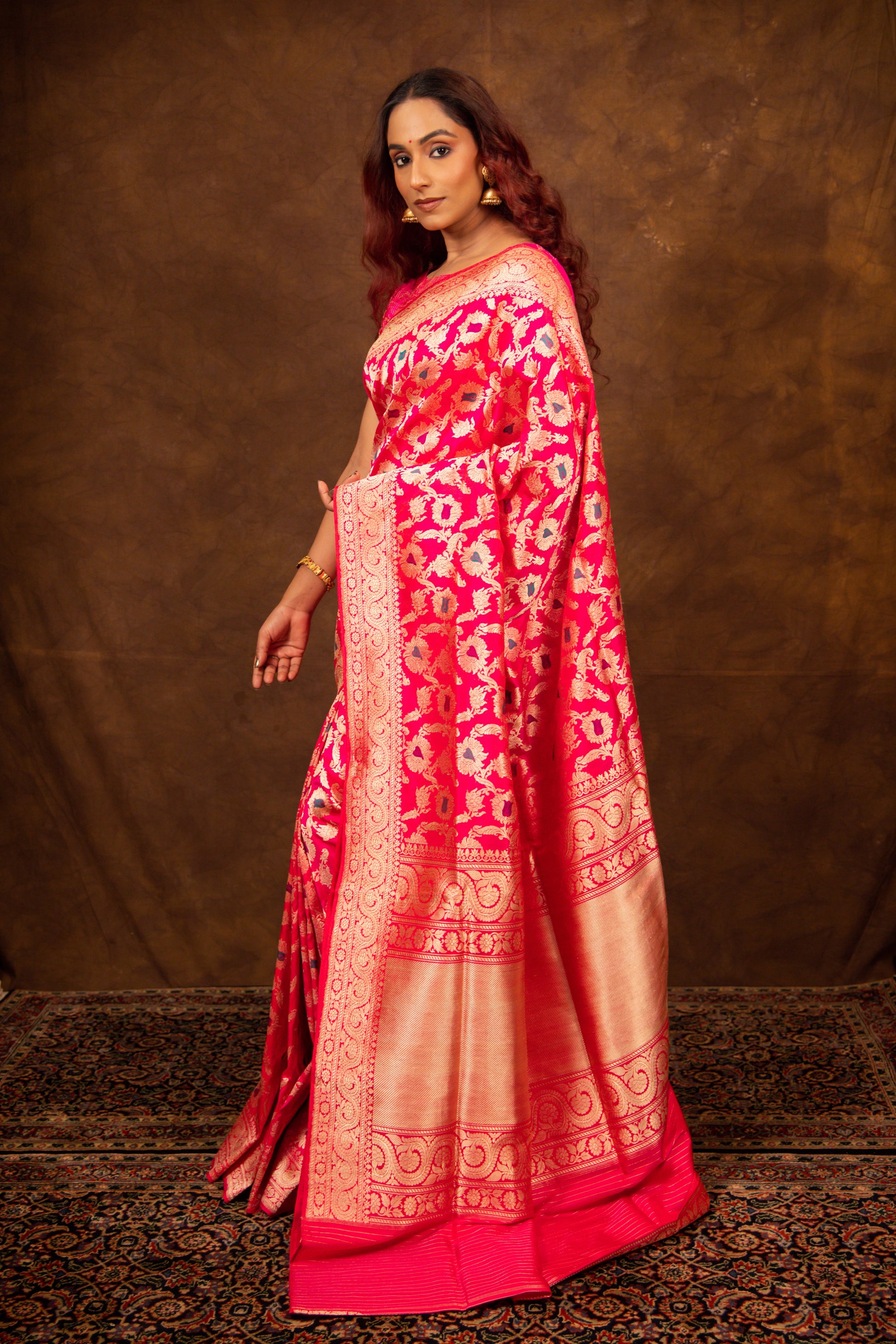 Pink Saree Katan Silk Handwoven - Panaya