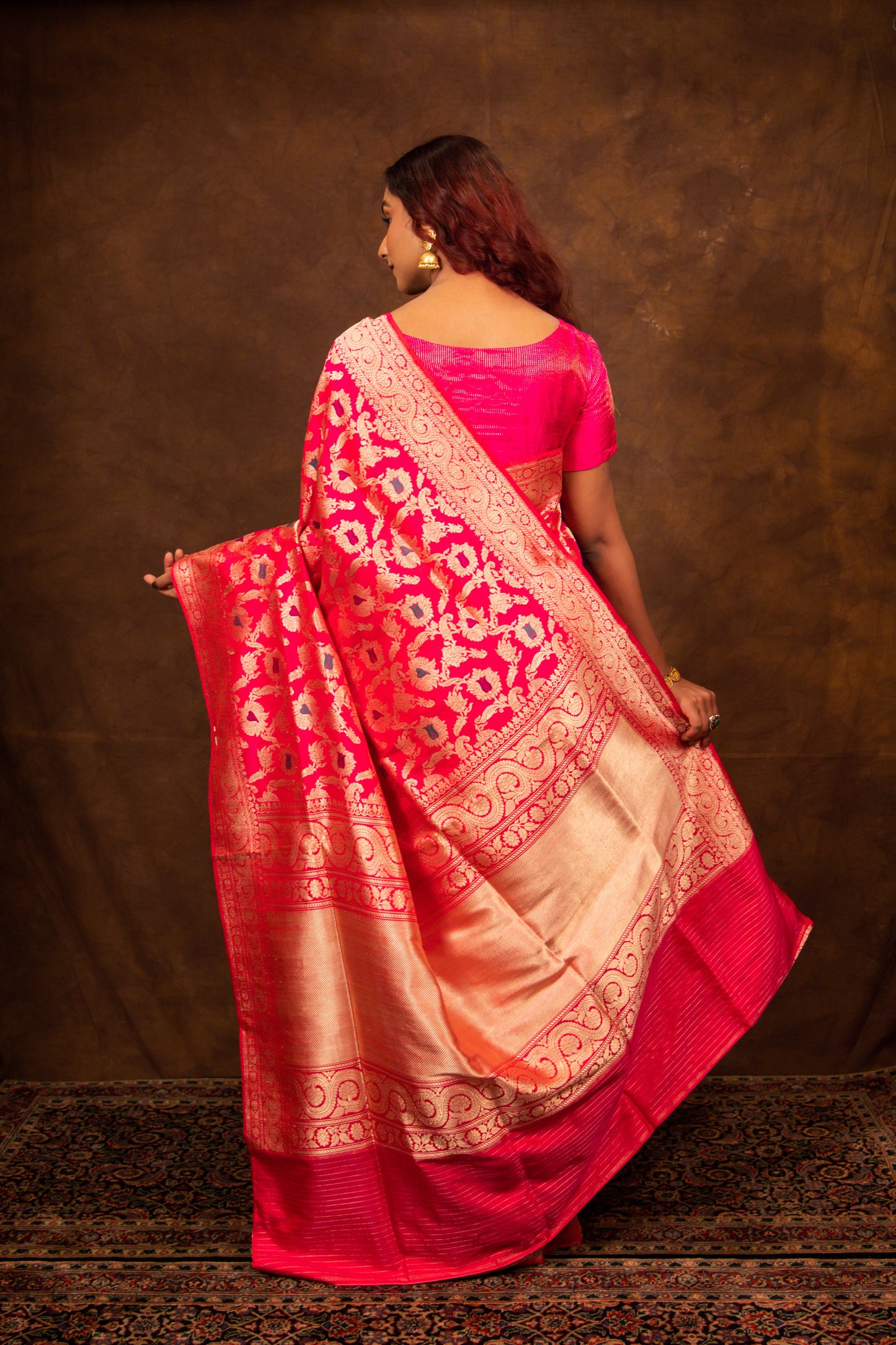 Pink Saree Katan Silk Handwoven - Panaya