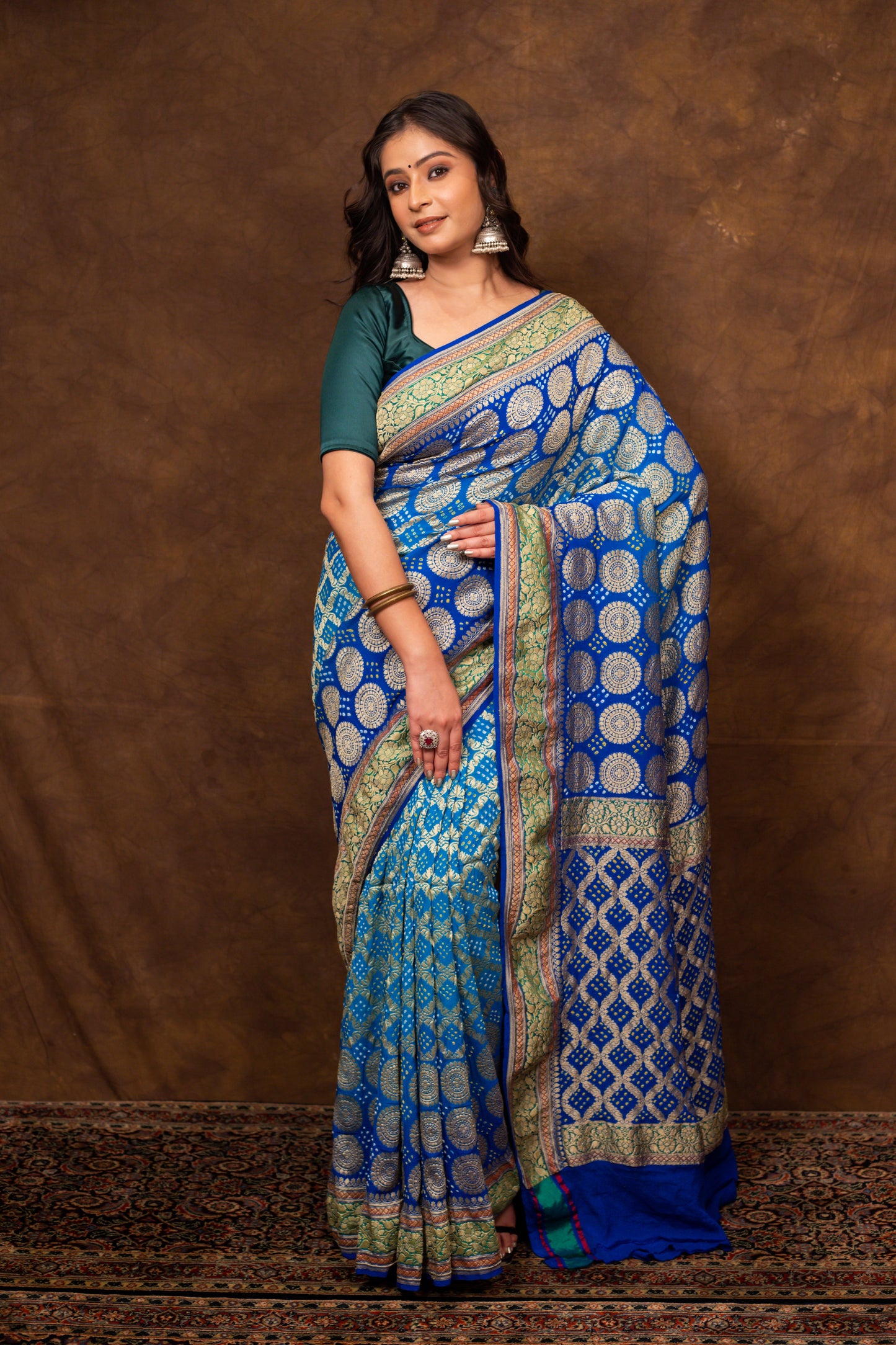 Blue Saree Georgette Silk Bandhani