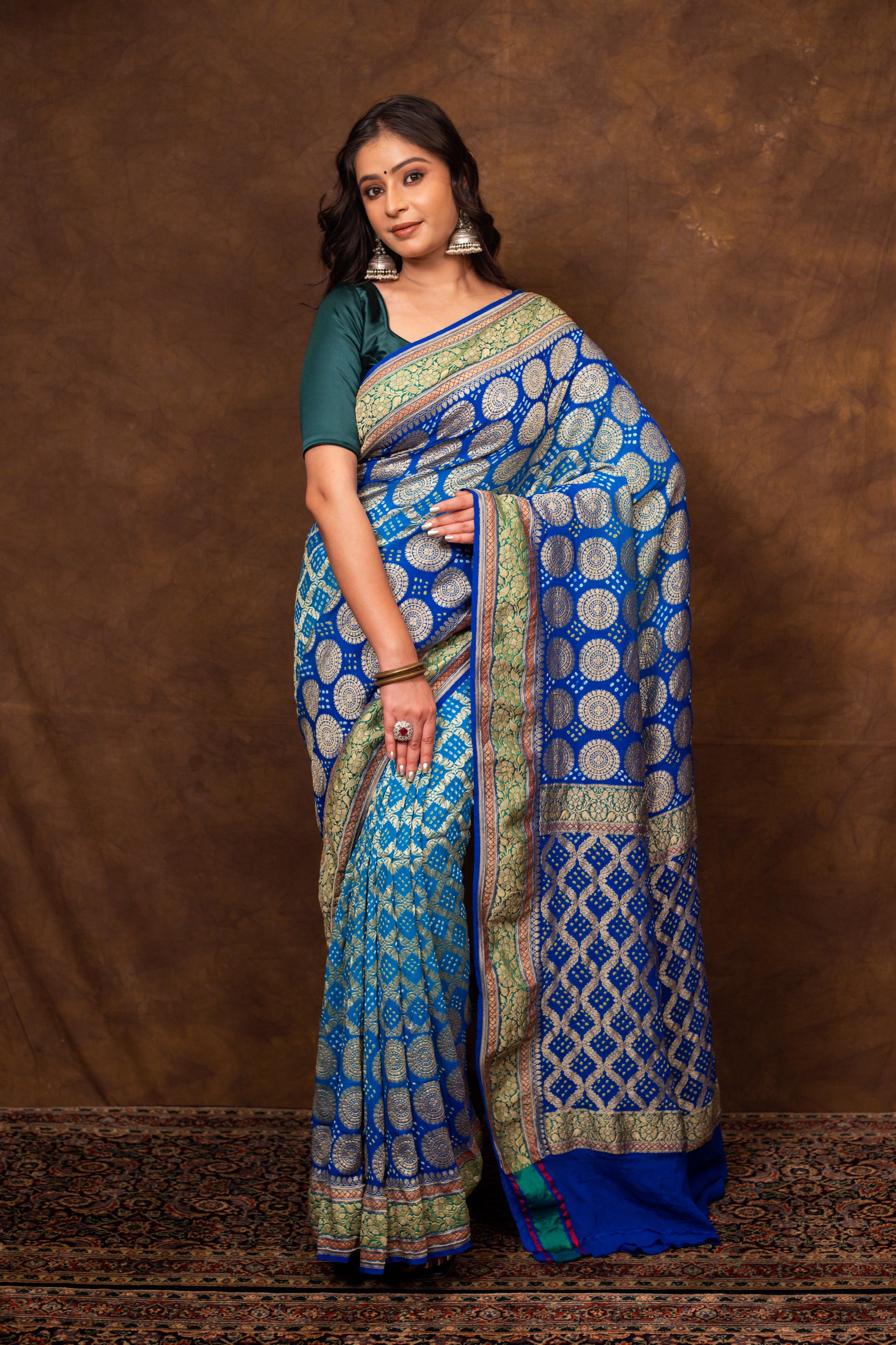 Blue Saree Georgette Silk Bandhani - Panaya