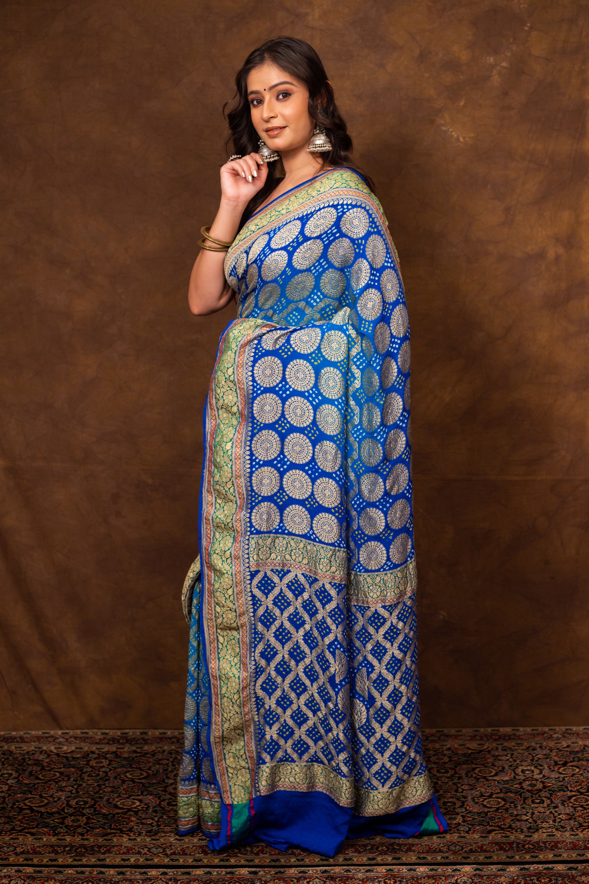 Blue Saree Georgette Silk Bandhani - Panaya