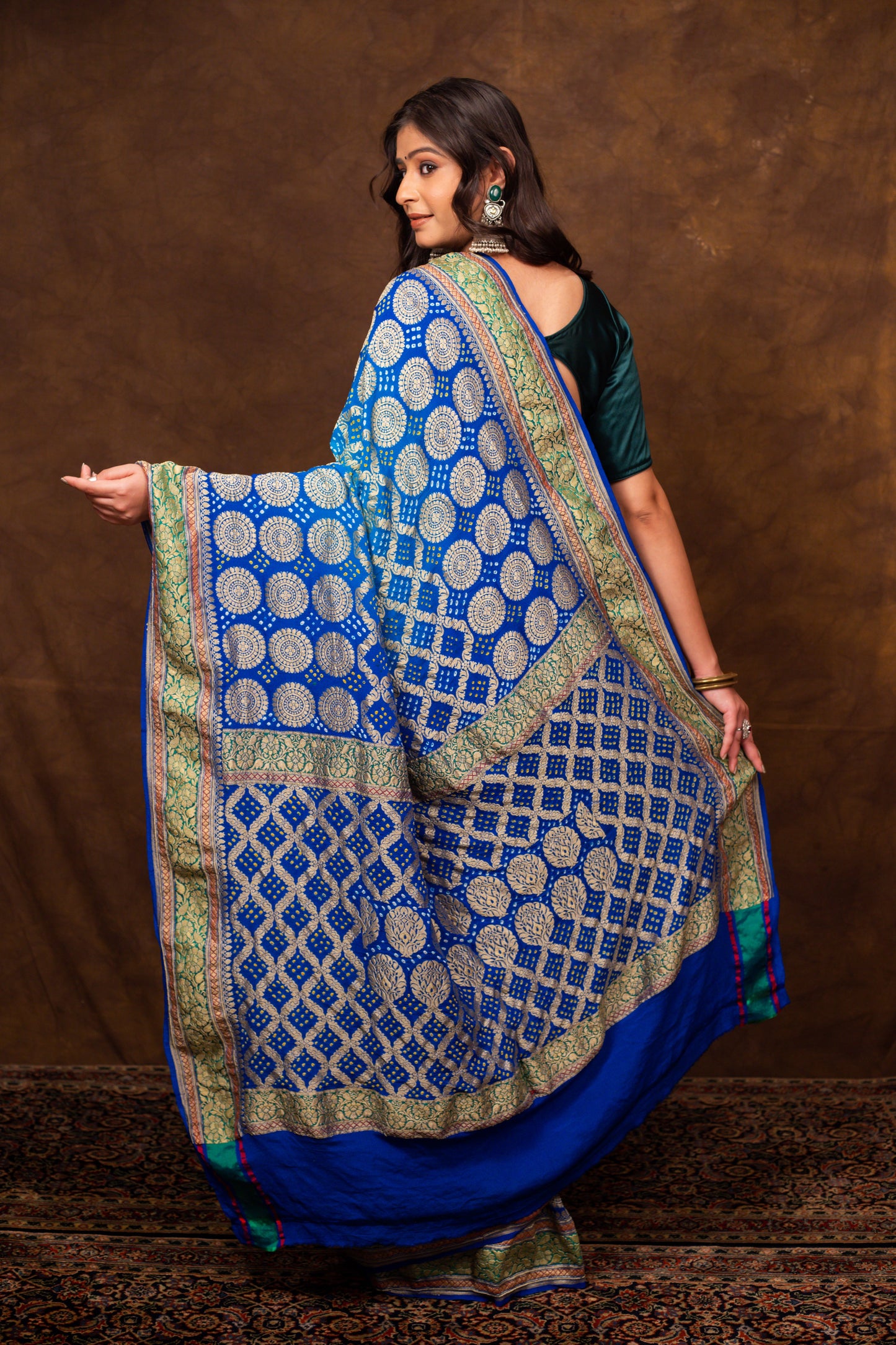 Blue Saree Georgette Silk Bandhani - Panaya