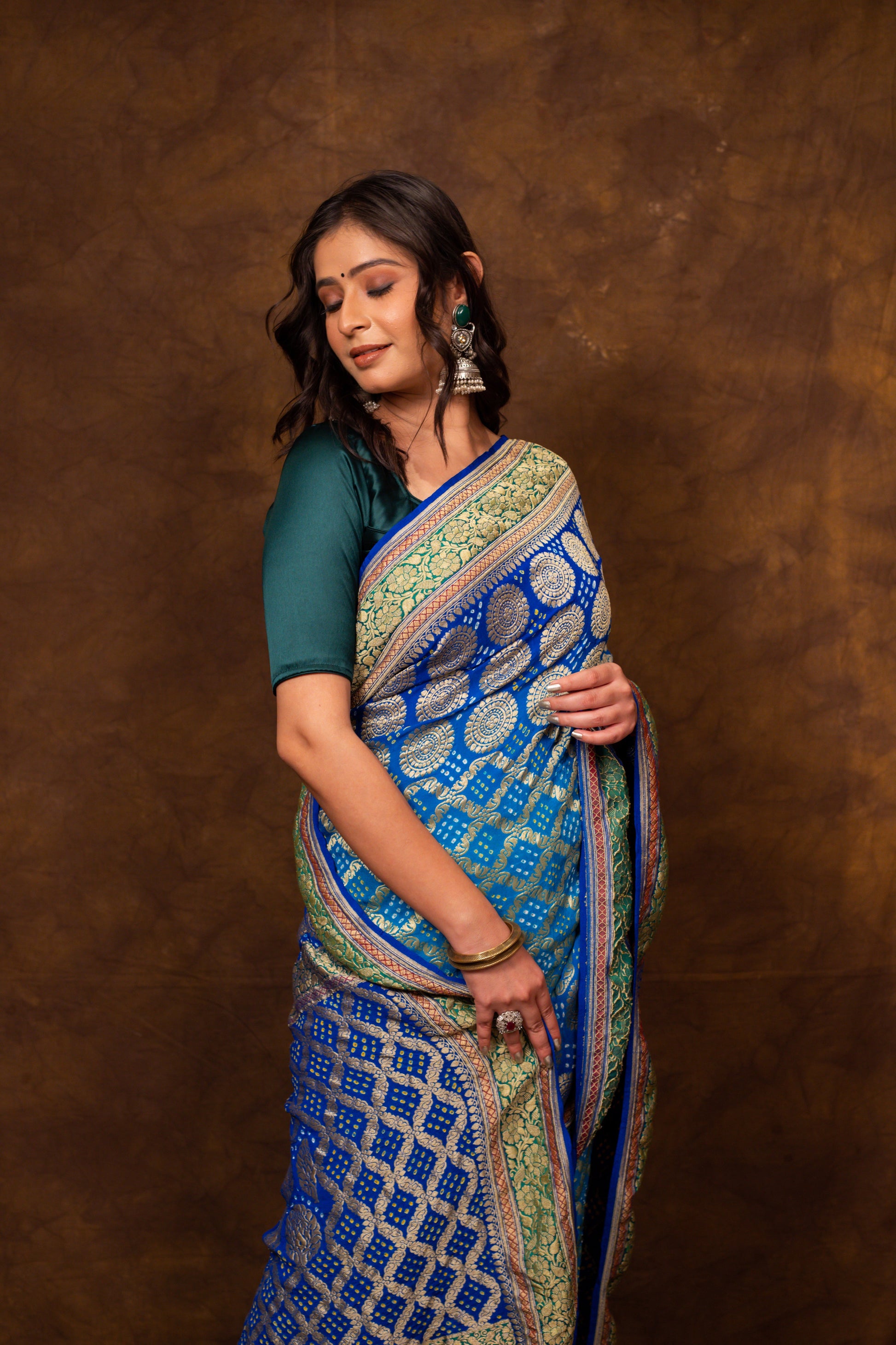 Blue Saree Georgette Silk Bandhani - Panaya