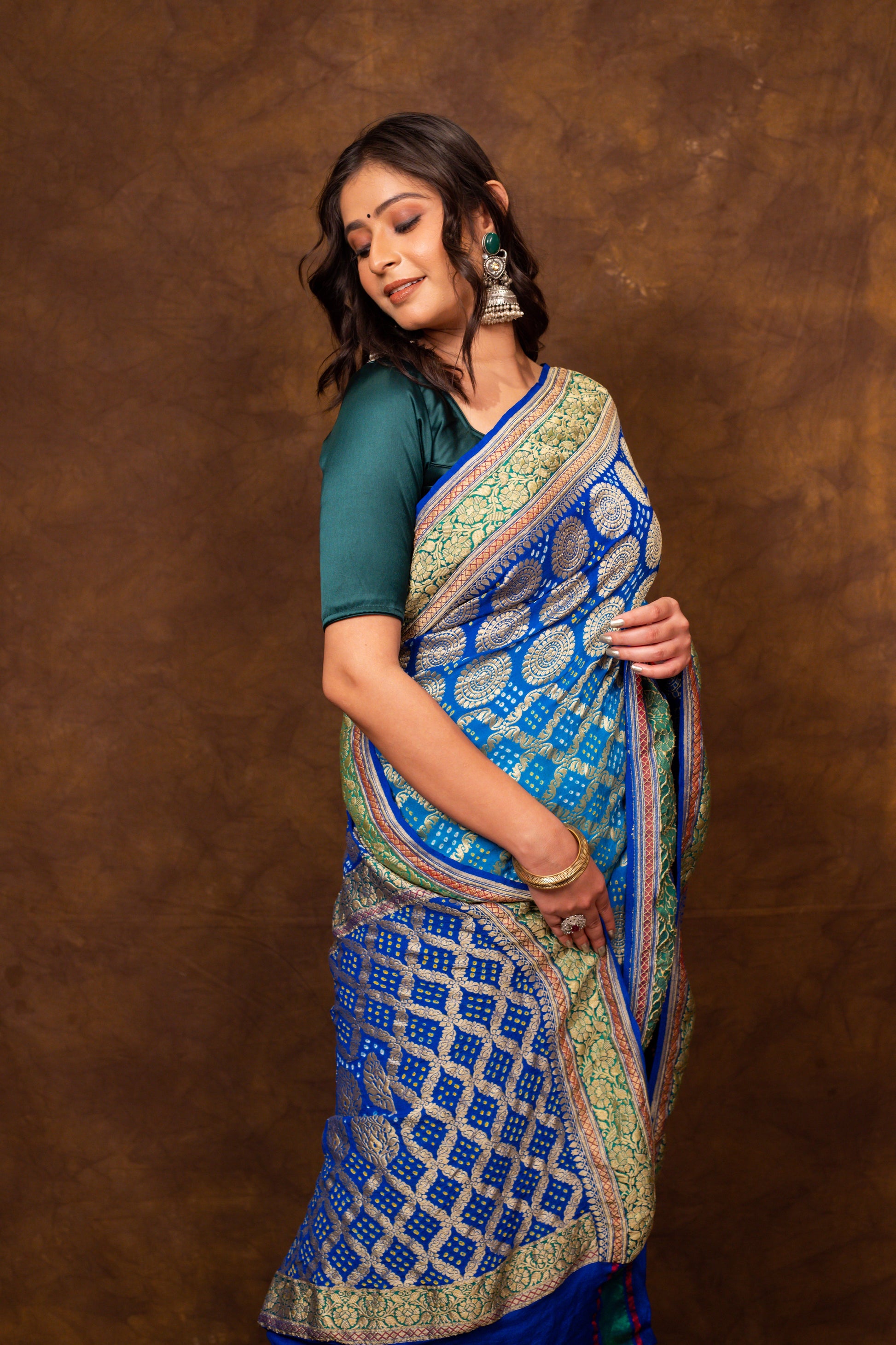 Blue Saree Georgette Silk Bandhani - Panaya