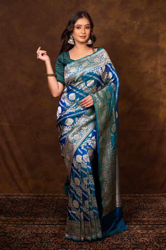 Blue Saree Katan Silk Handwoven - Panaya