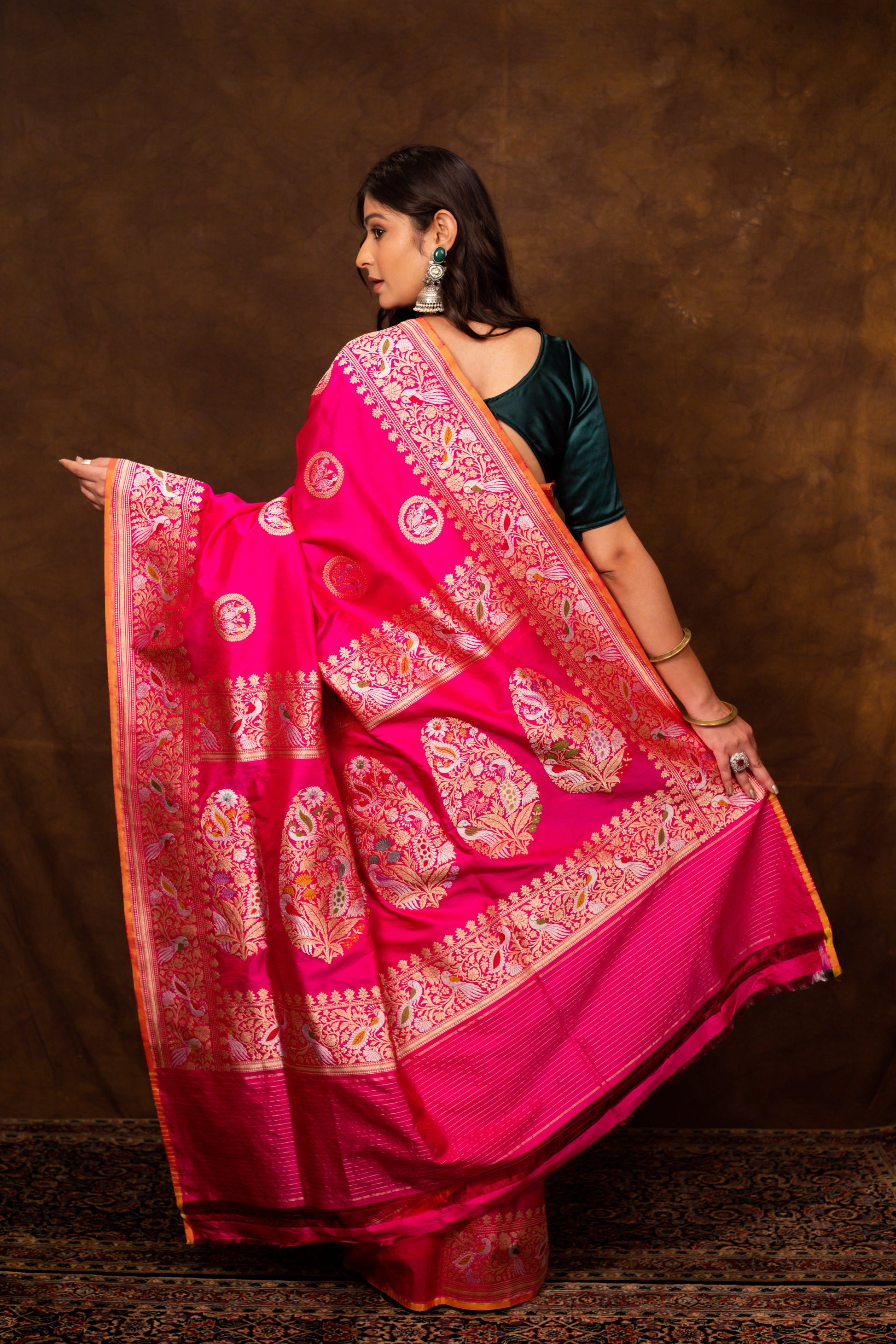 Pink Saree Katan Silk Handwoven - Panaya