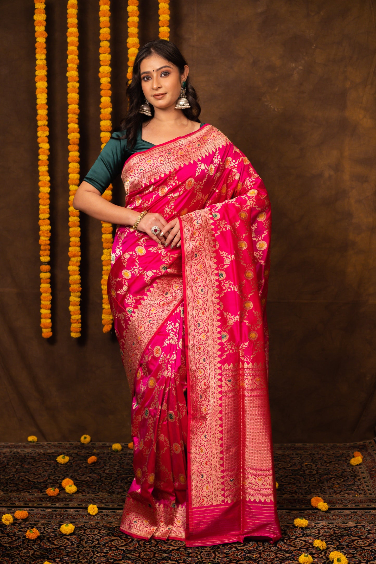 Rani Pink Saree Katan Silk Handwoven - Panaya