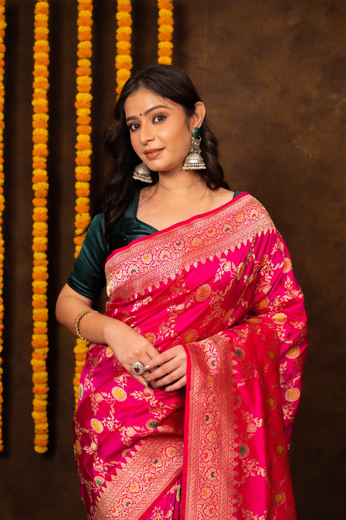 Rani Pink Saree Katan Silk Handwoven - Panaya