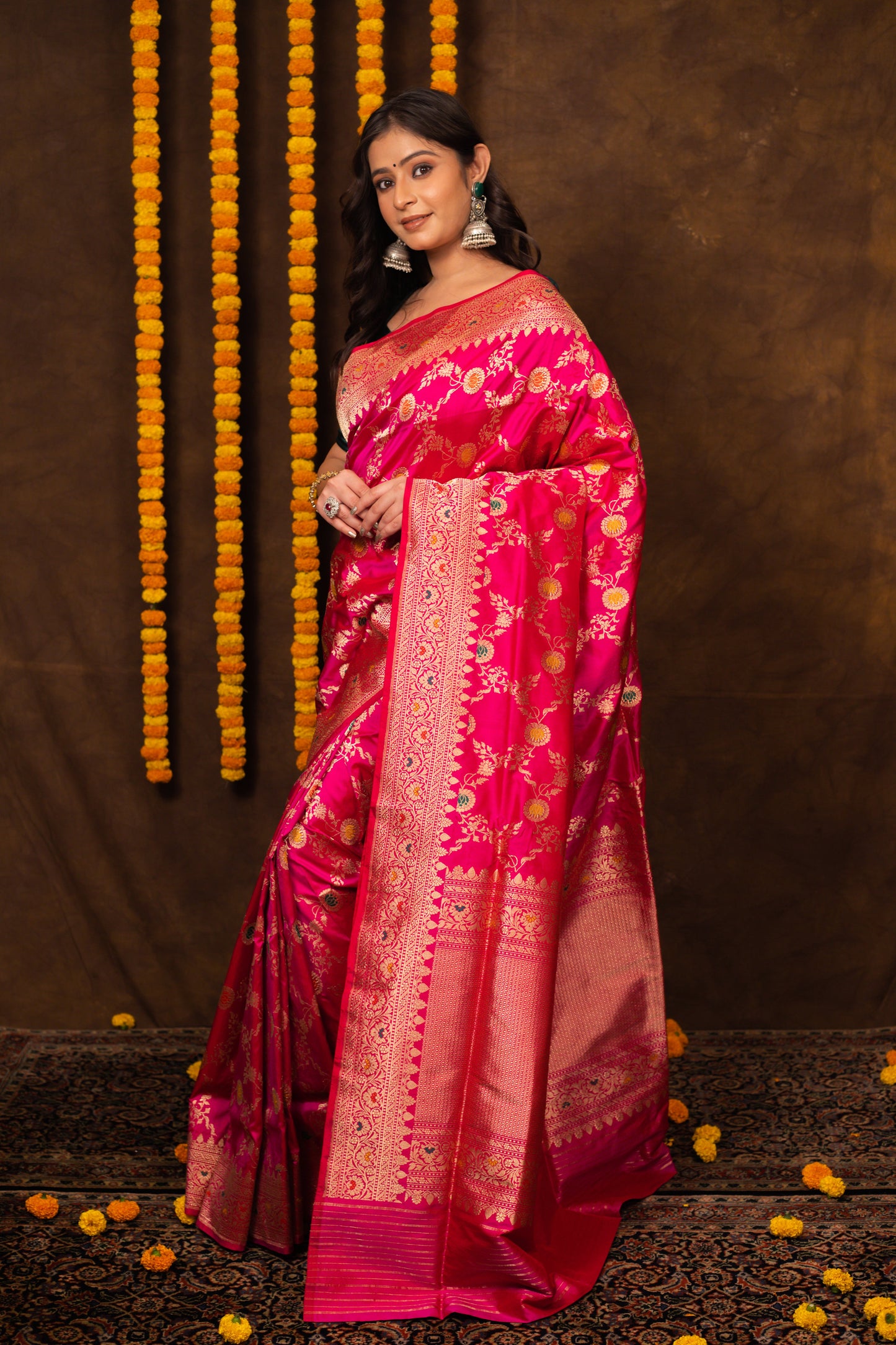 Rani Pink Saree Katan Silk Handwoven - Panaya