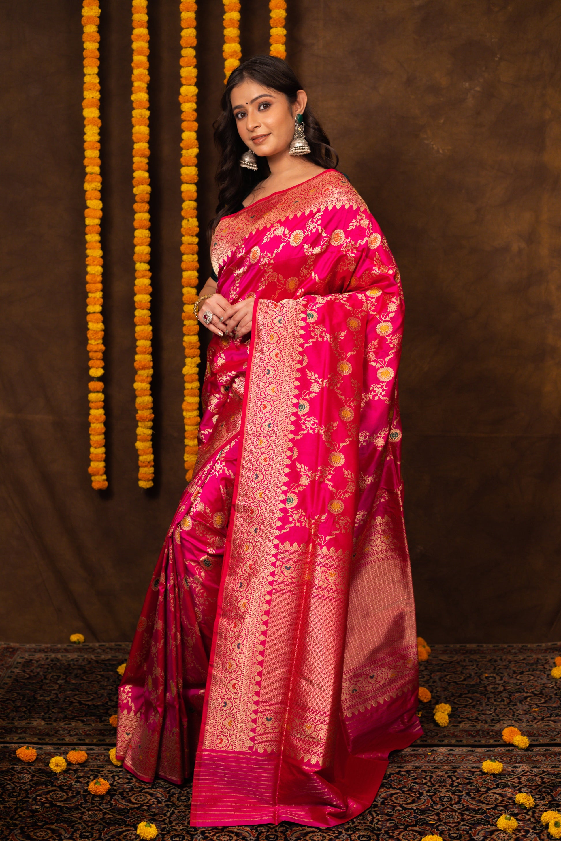 Rani Pink Saree Katan Silk Handwoven - Panaya