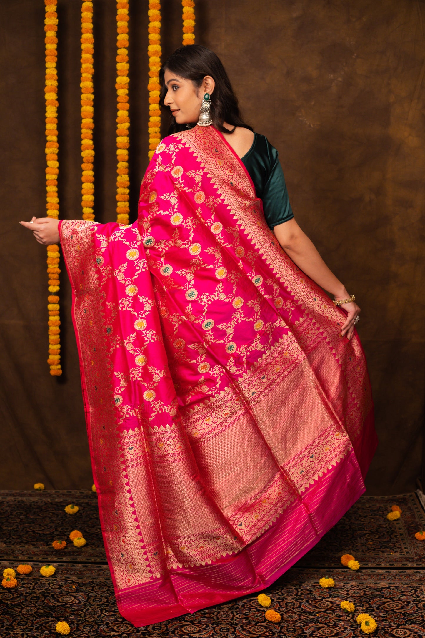 Rani Pink Saree Katan Silk Handwoven - Panaya