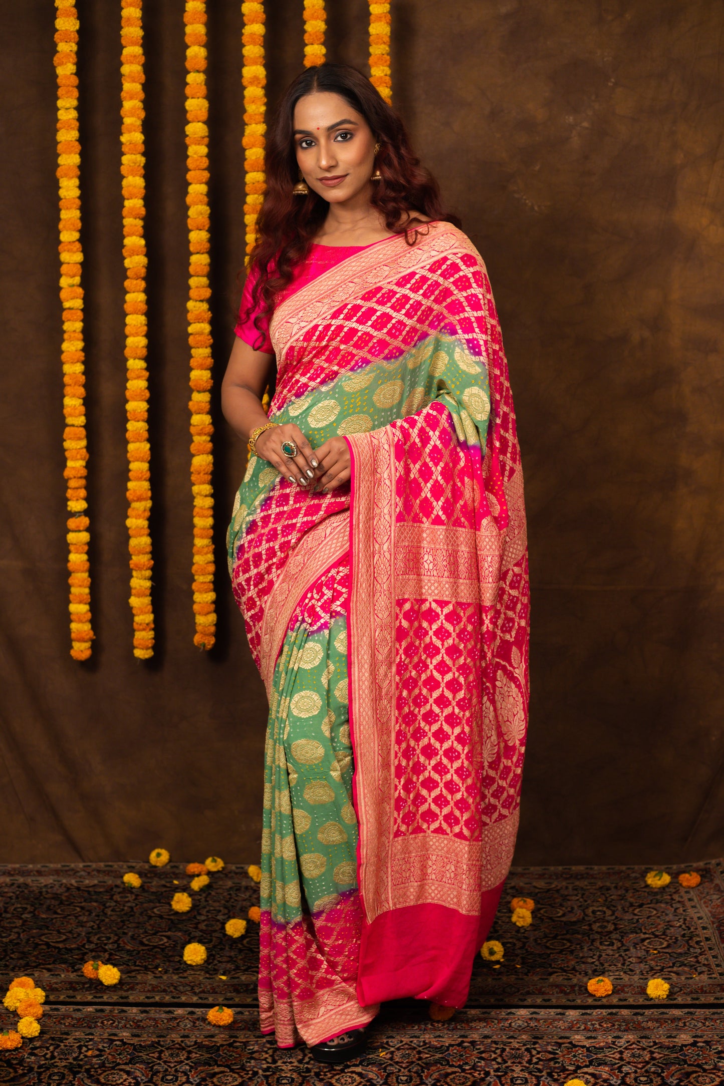 GreenSaree Georgette Silk Bandhani - Panaya