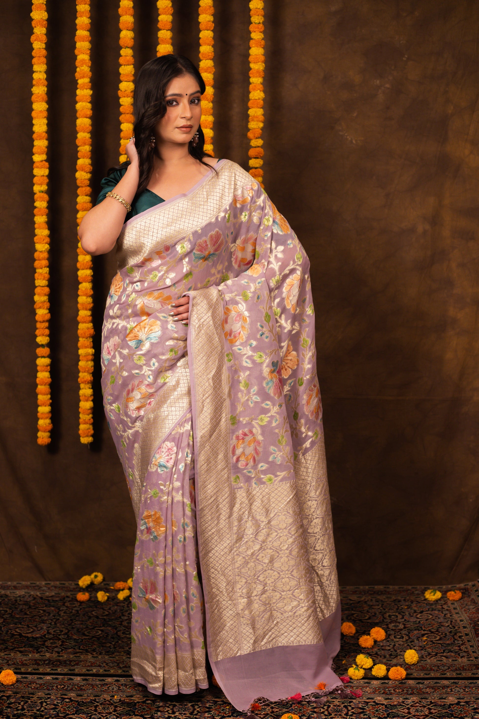 Mauve Saree Georgette Khaddi Silk - Panaya