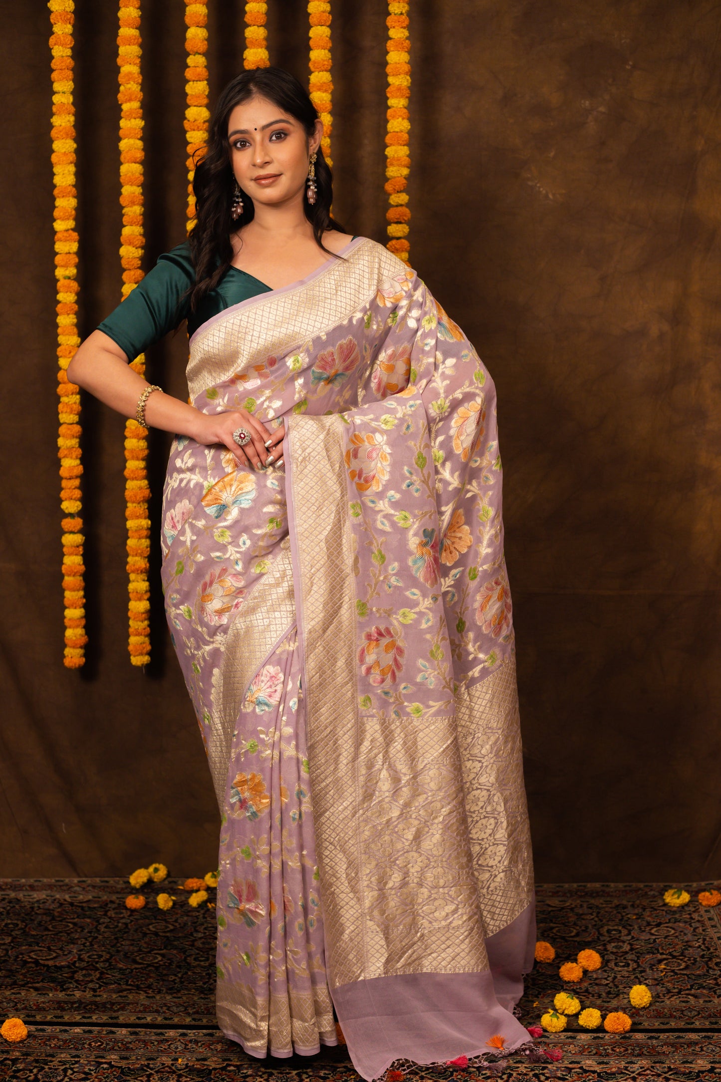 Mauve Saree Georgette Khaddi Silk - Panaya