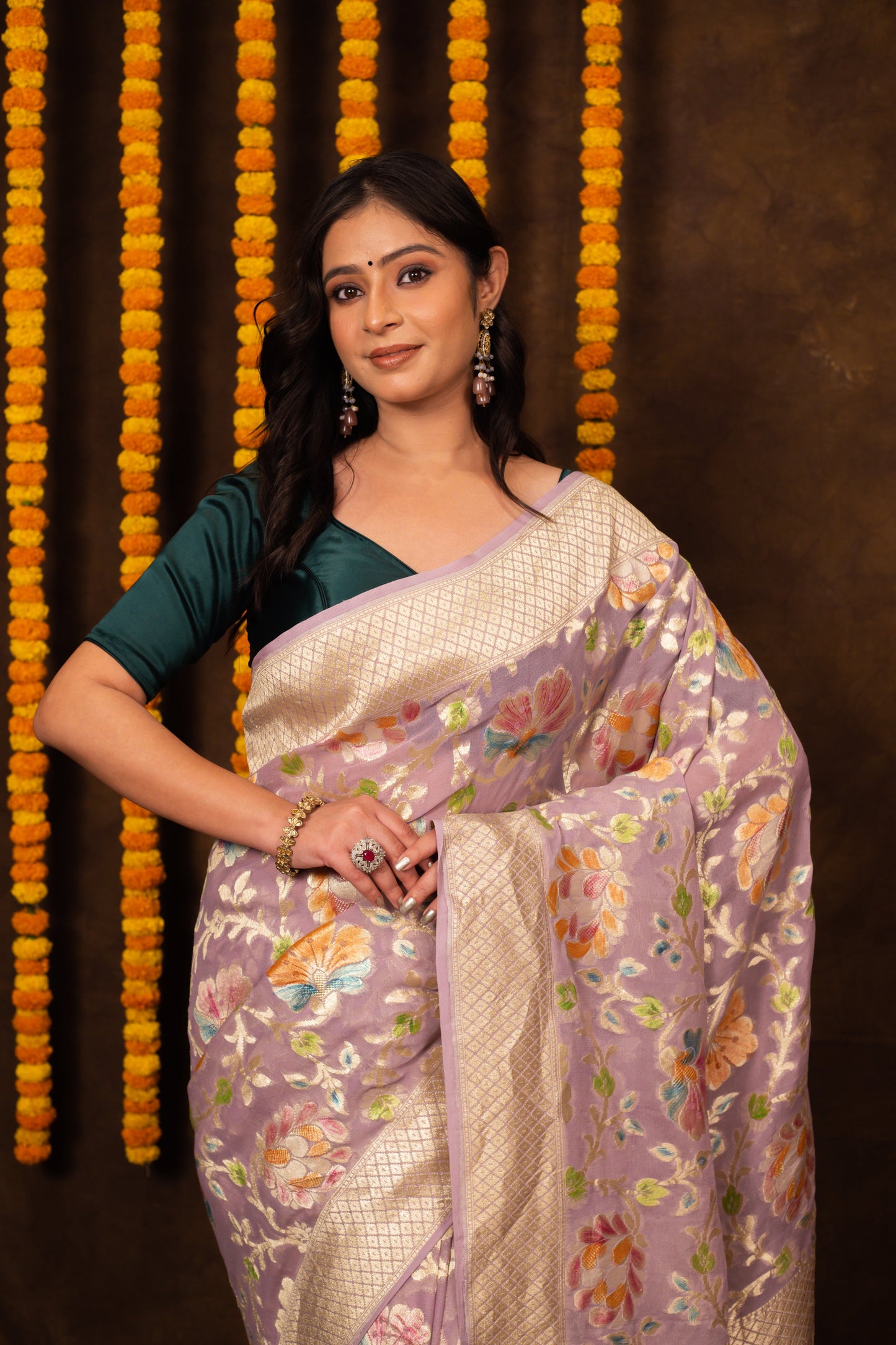 Mauve Saree Georgette Khaddi Silk - Panaya