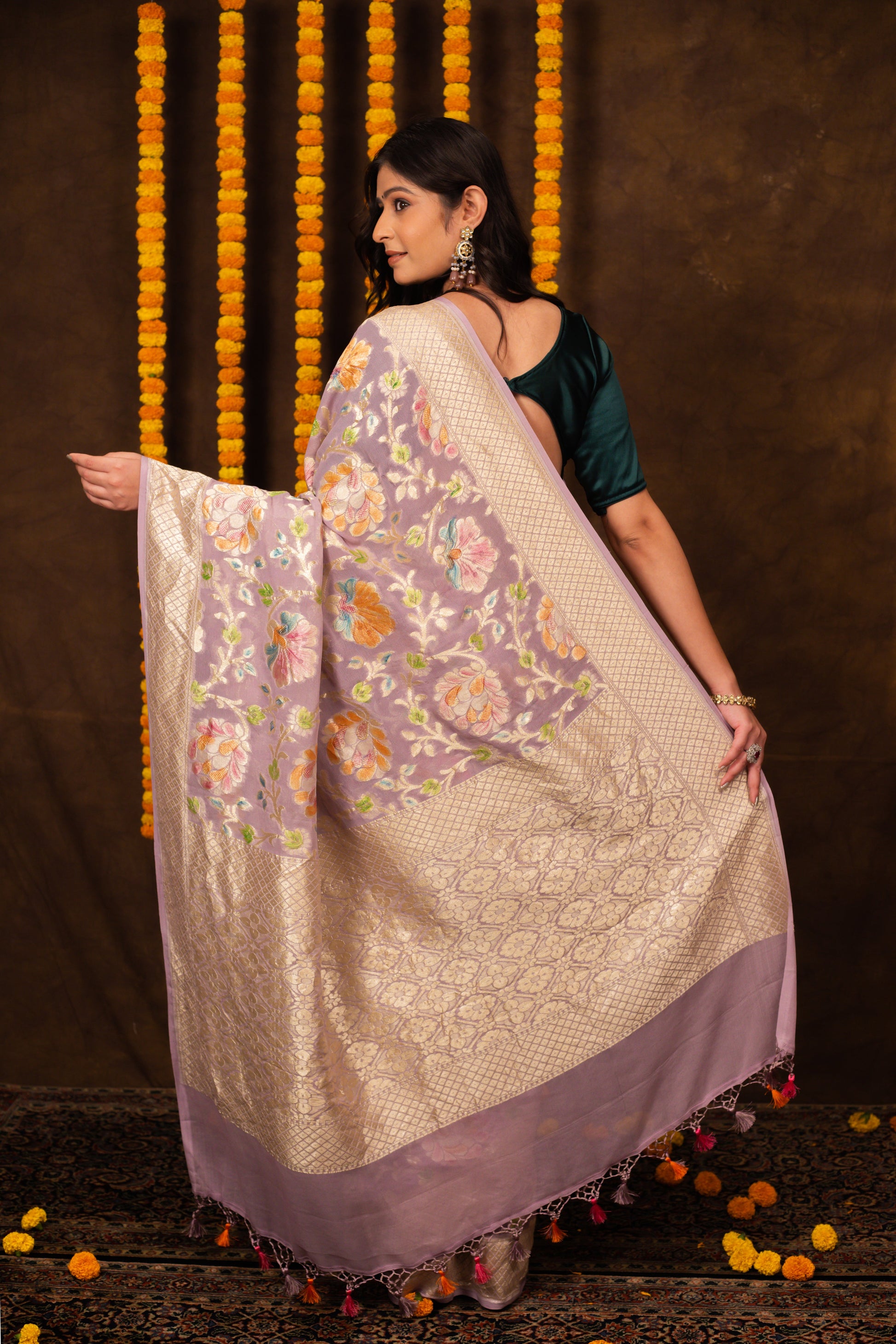 Mauve Saree Georgette Khaddi Silk - Panaya