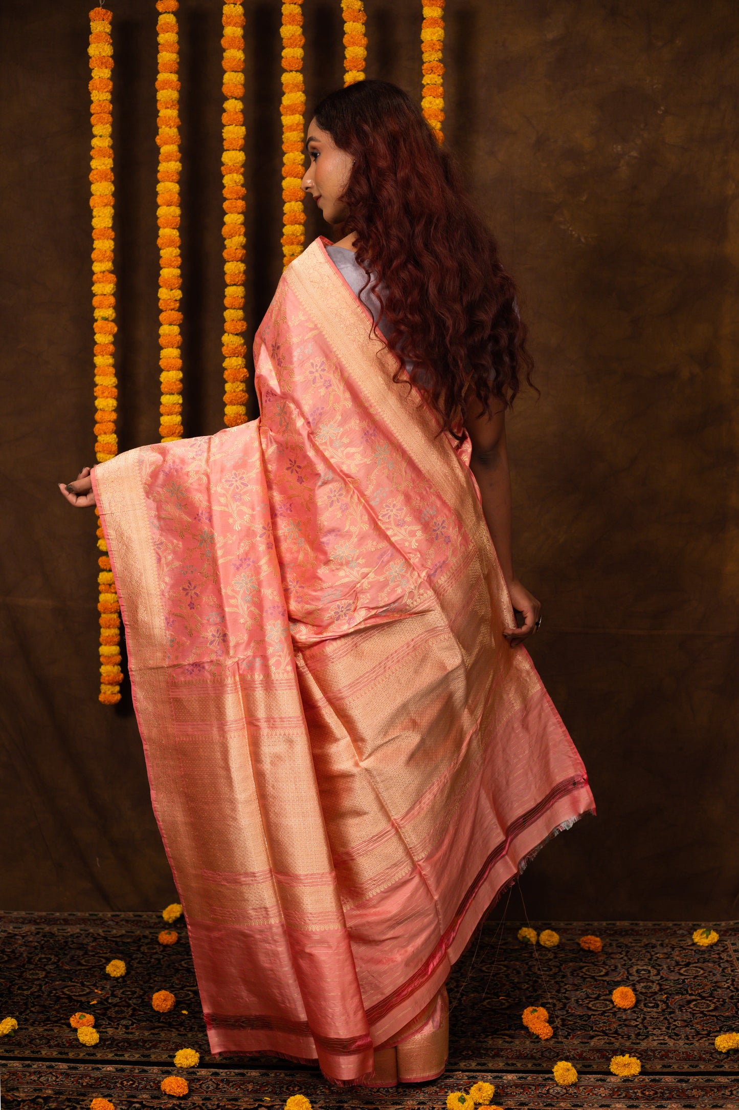 Peach Saree Cotton Handwoven - Panaya