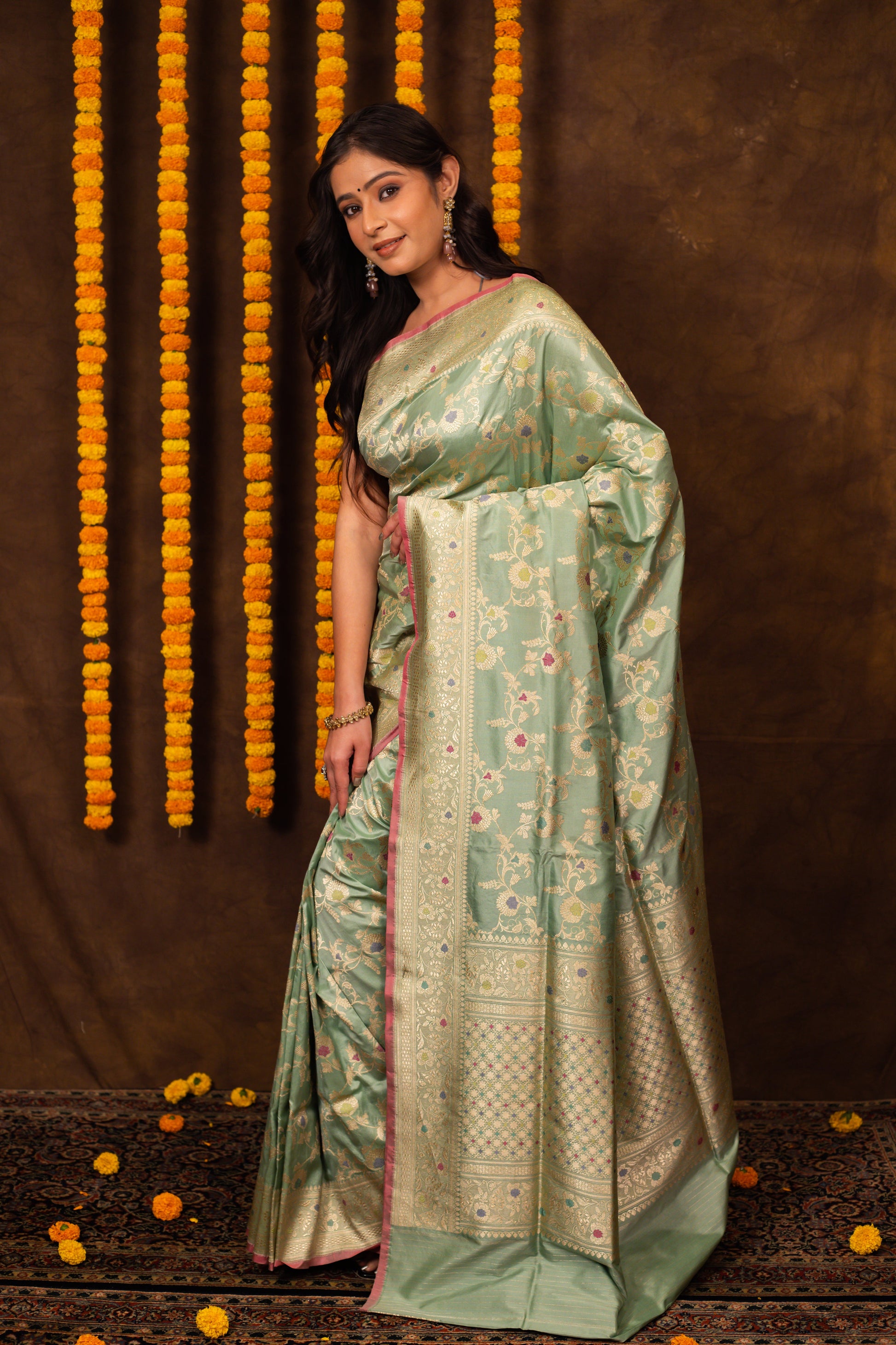 Light Green Saree Katan Silk Handwoven - Panaya