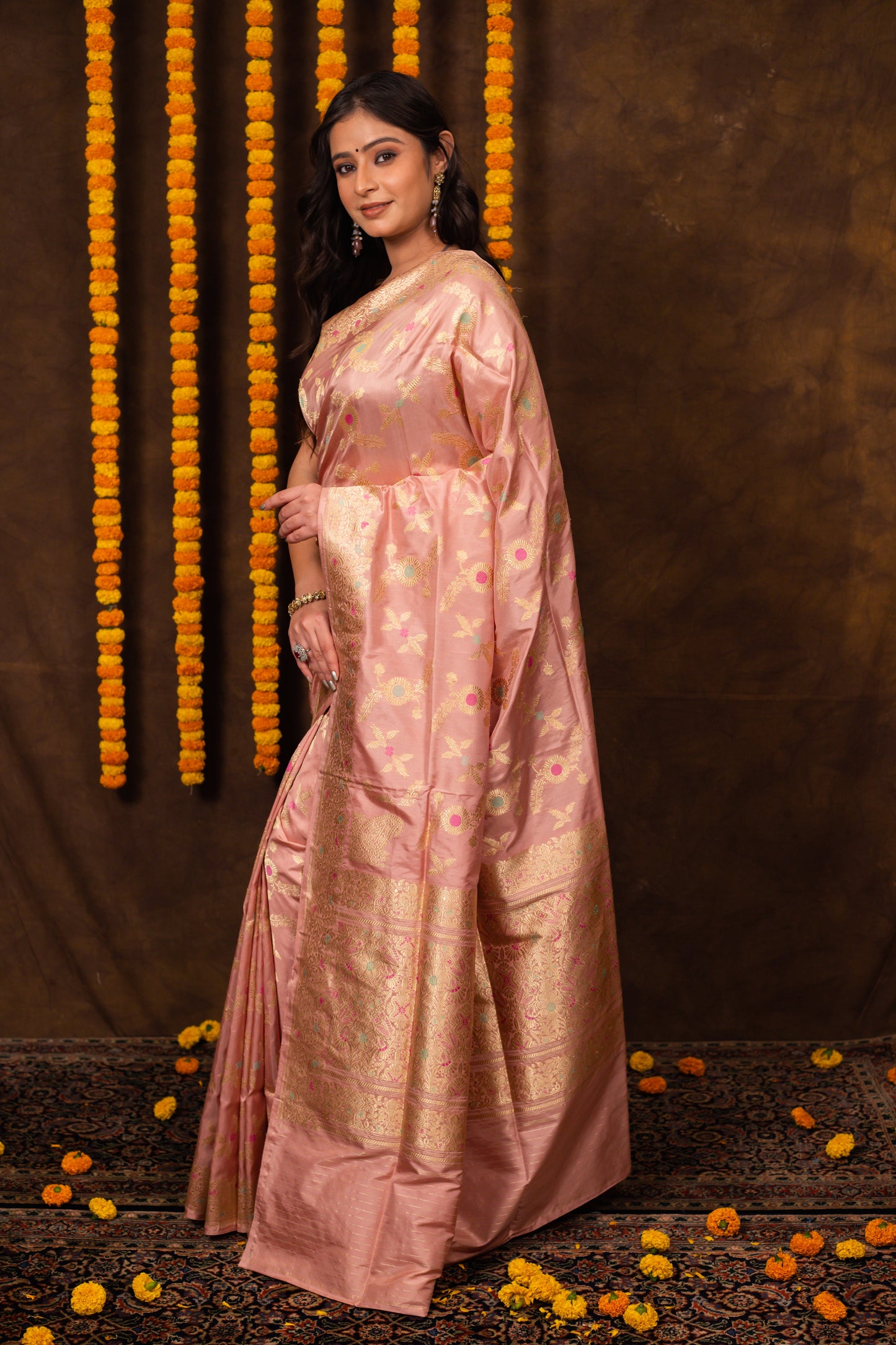 Peach Saree Katan Silk Handwoven - Panaya