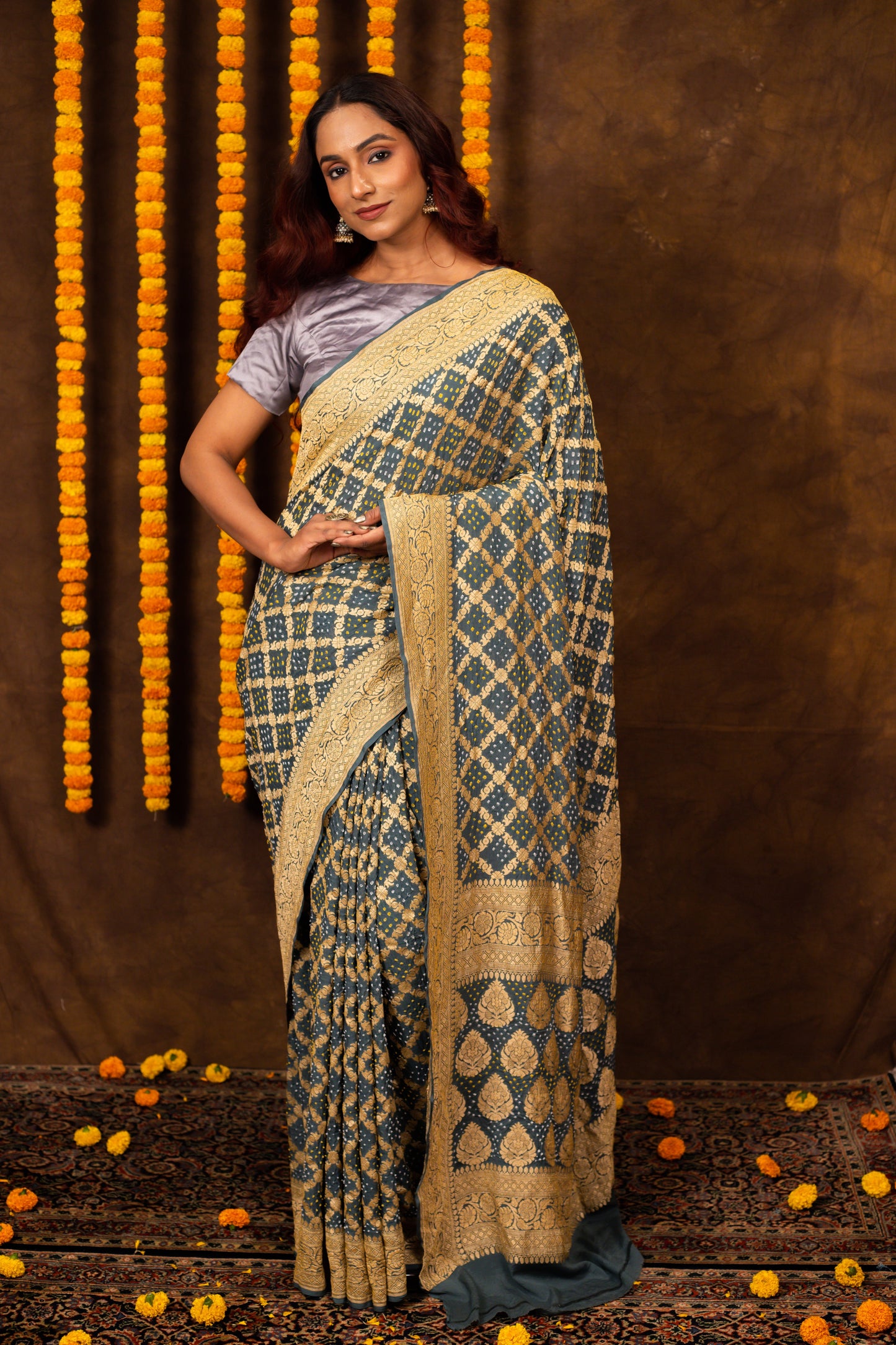 Blue Saree Georgette Silk Bandhani - Panaya