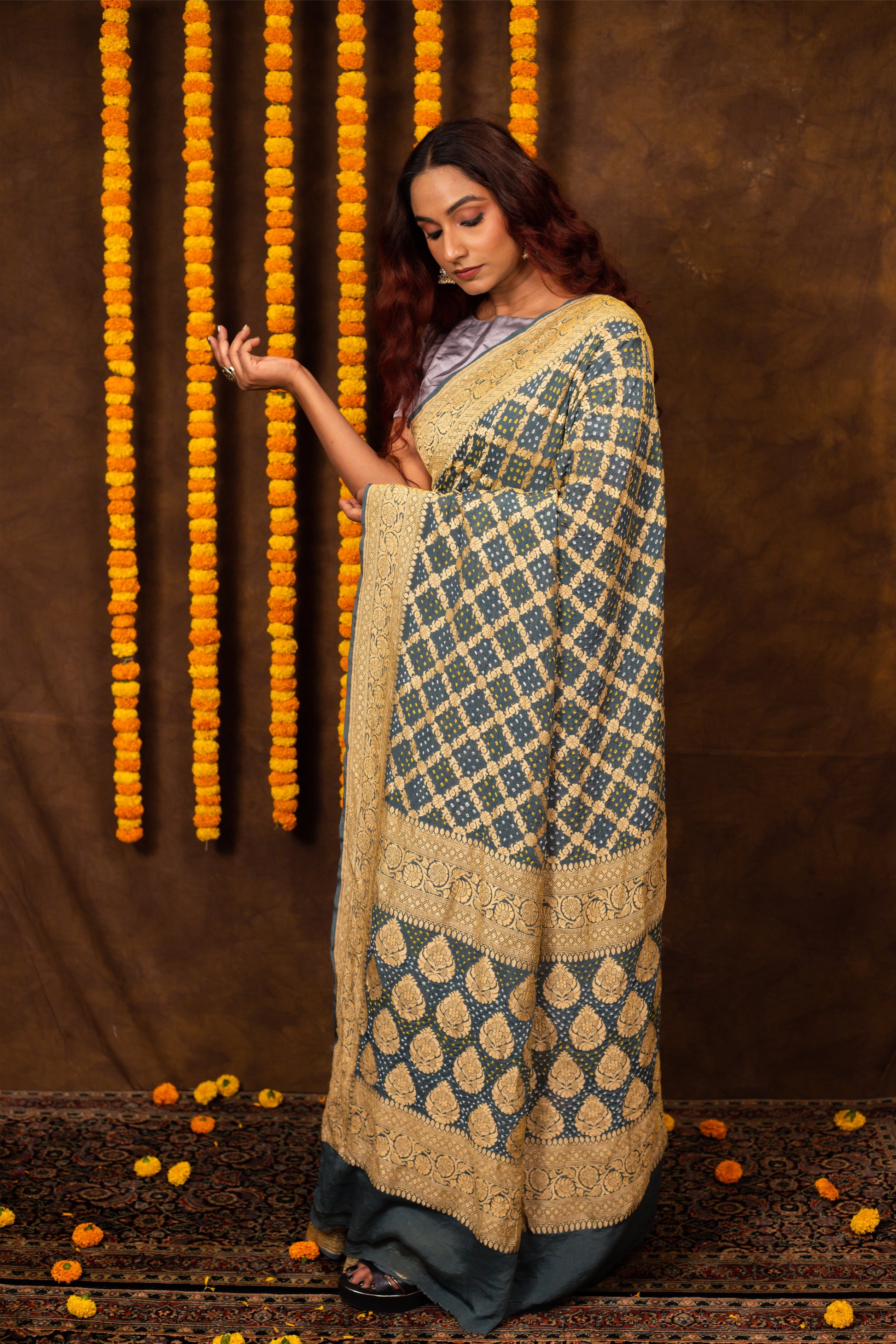 Blue Saree Georgette Silk Bandhani - Panaya