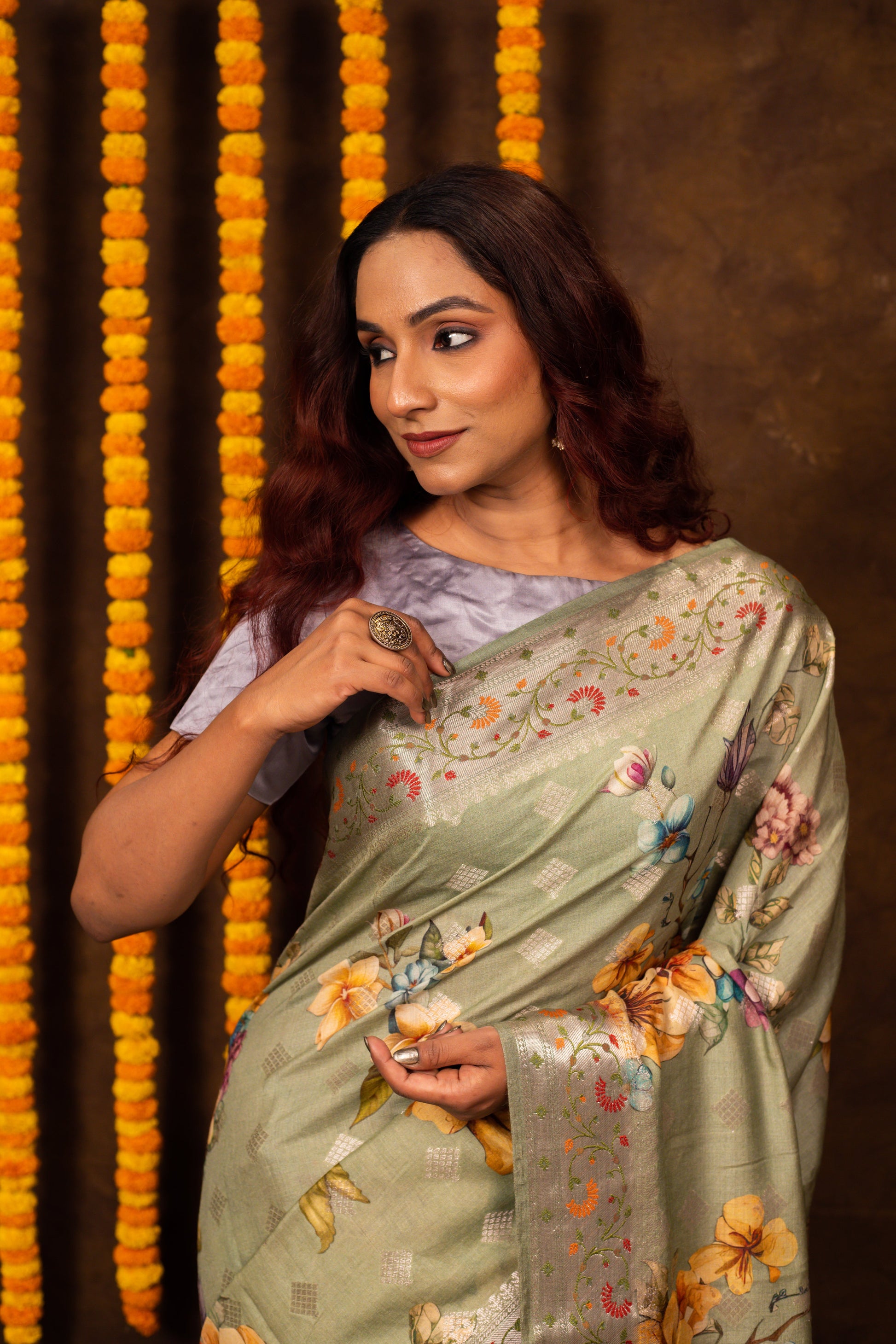 Pista Saree Dupion Chiniya Silk - Panaya