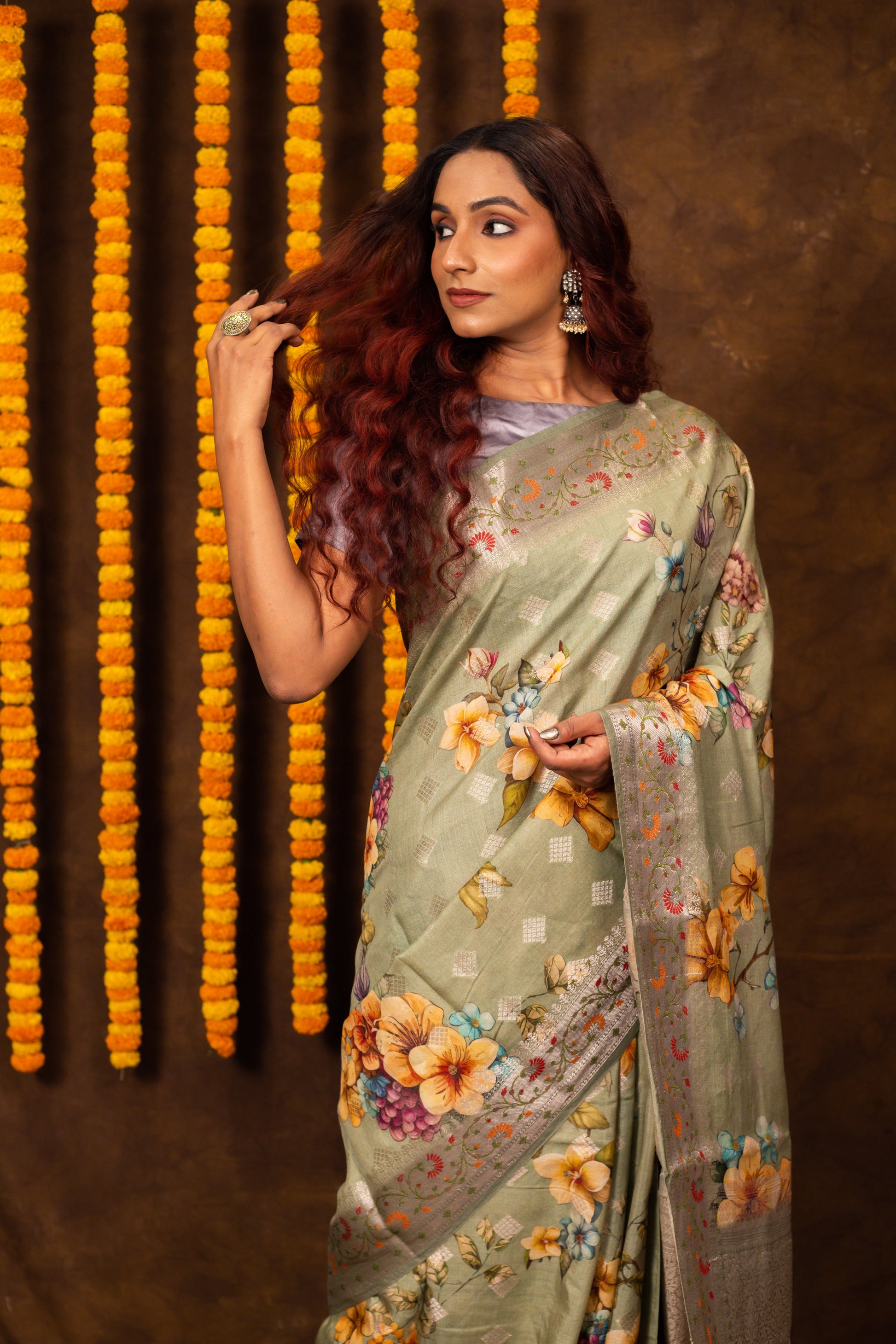 Pista Saree Dupion Chiniya Silk - Panaya