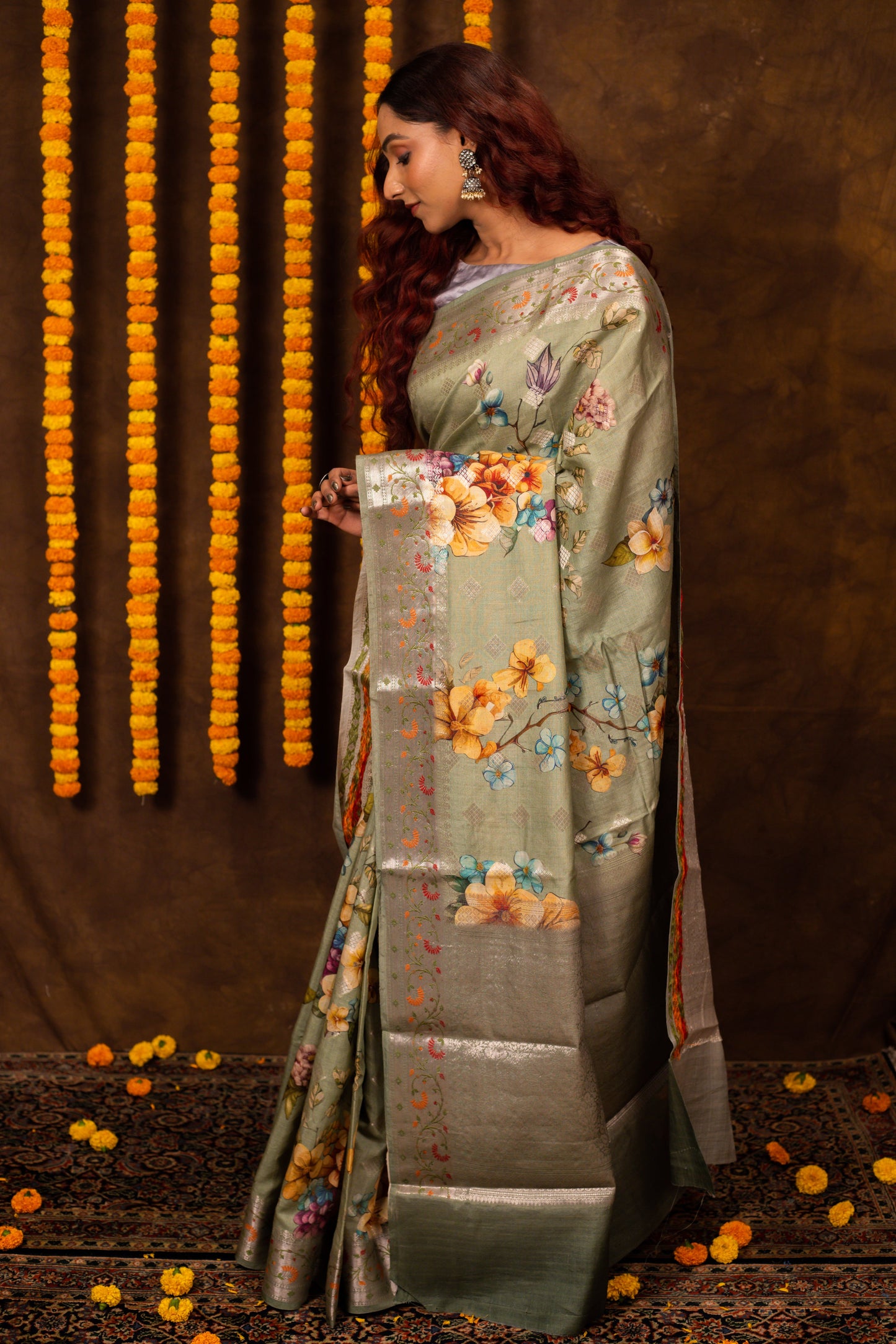 Pista Saree Dupion Chiniya Silk - Panaya