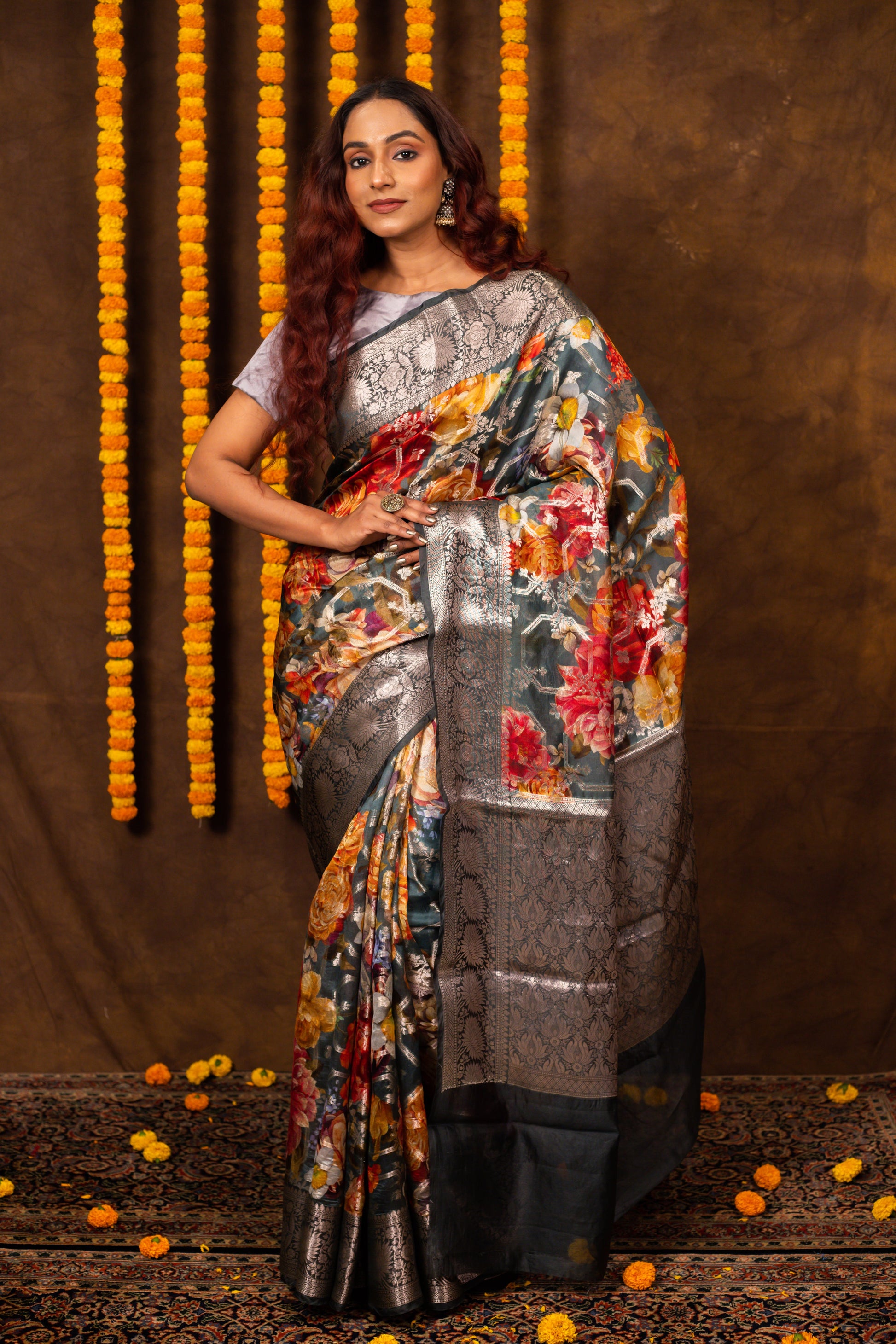 Teal Saree Dupion Silk - Panaya