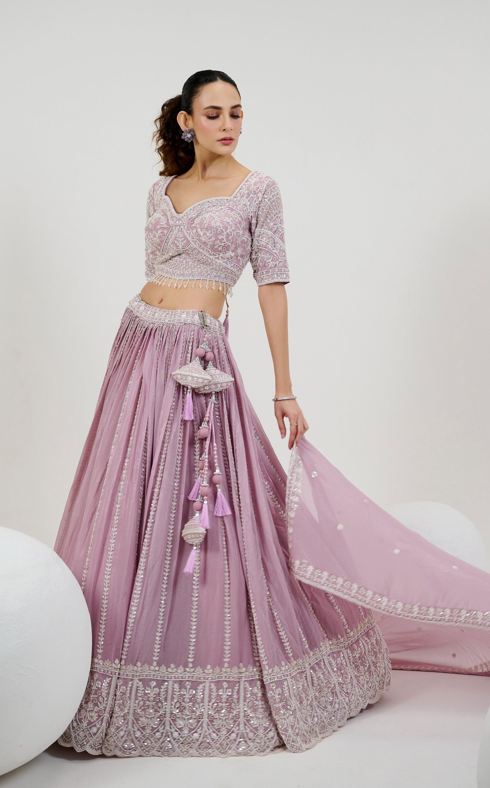 Lavender Sequins Embroidered Georgette Sangeet Lehenga