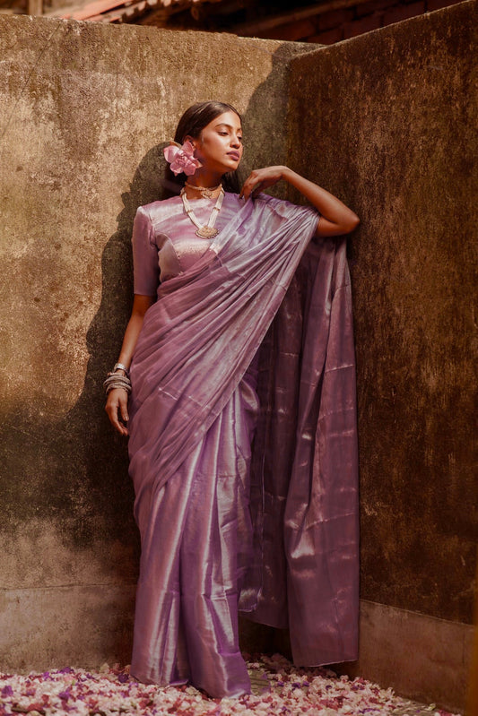 Lavender shine I Lavender tissue saree