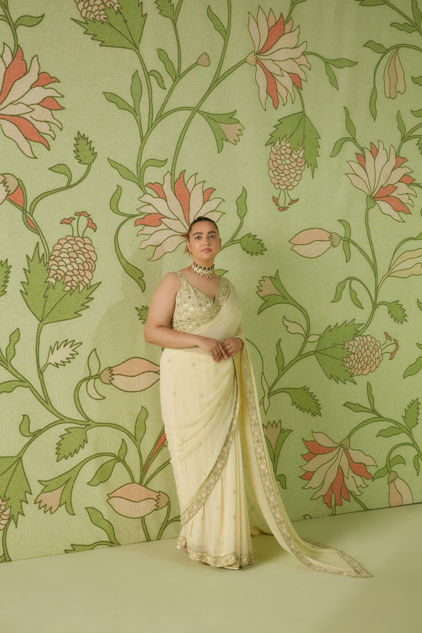 Ivory Signature 3D embroidered Georgette Hunar Saree