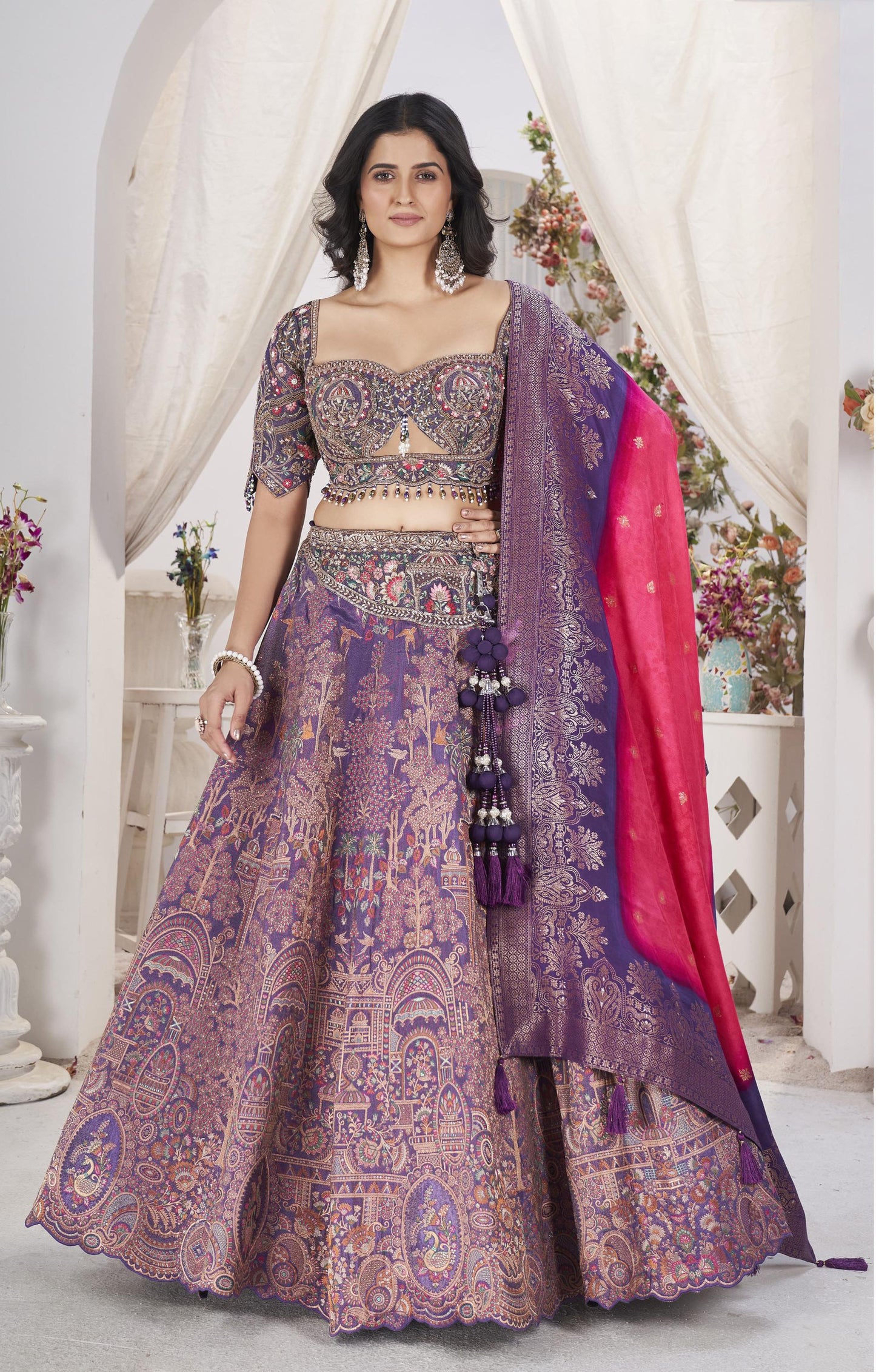 Light Purple Sequins Embroidered Jacquard Lehenga Choli