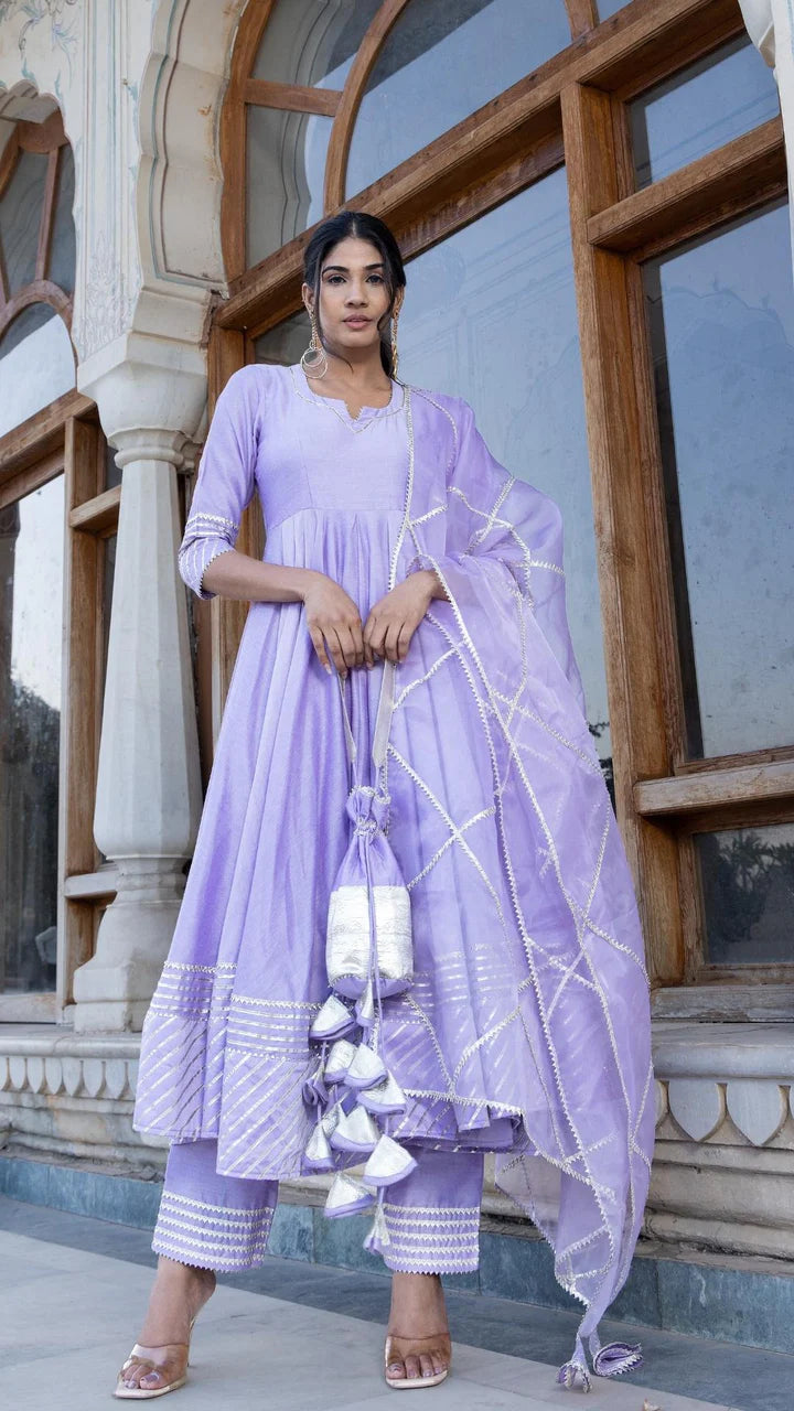 LILAC COTTON SILK GOTTA JAAL ANARKALI SET