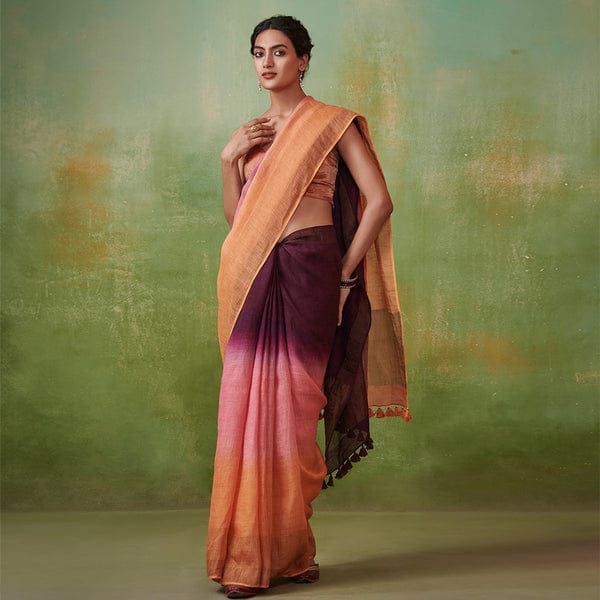 Linen Ombre fabric Saree Collection Rank Never Retire