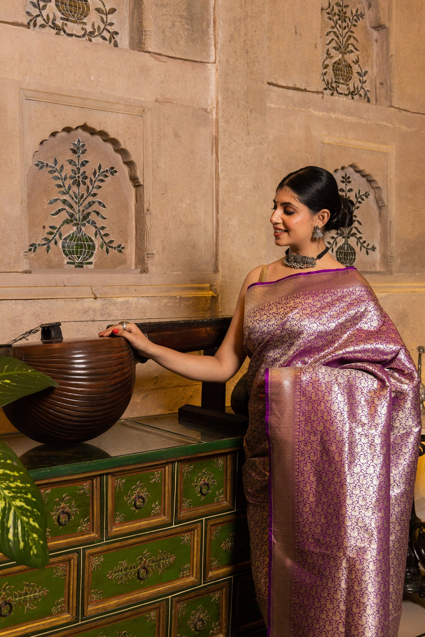 Purple Handwoven Brocade Katan Silk Saree - Panaya