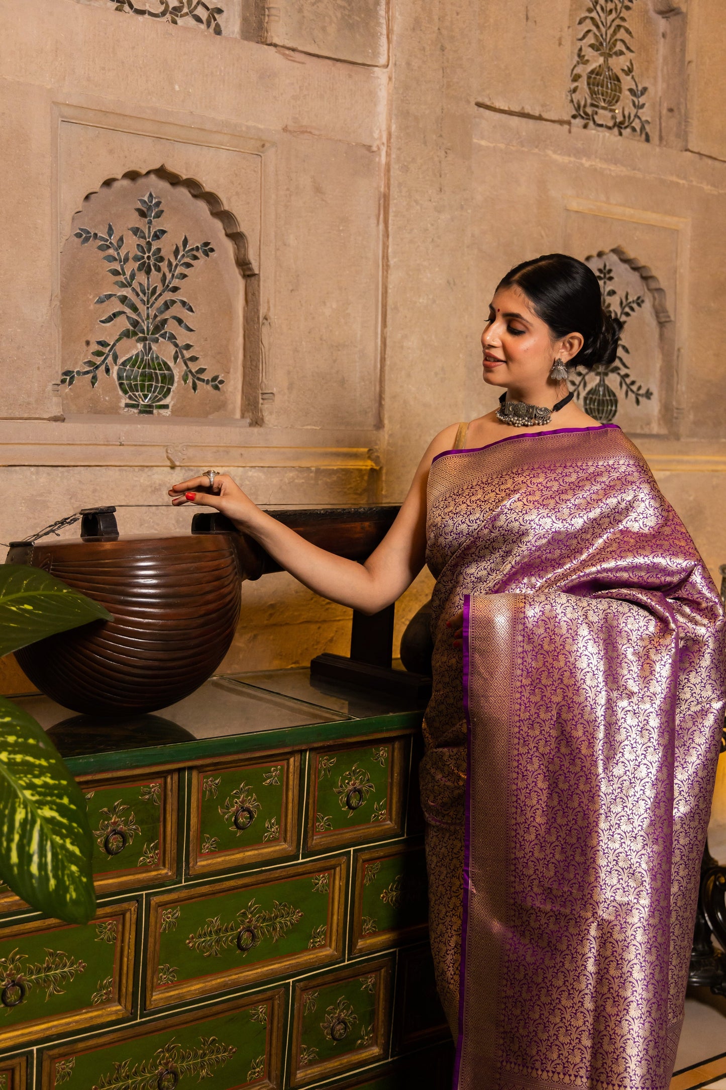 Purple Handwoven Brocade Katan Silk Saree - Panaya