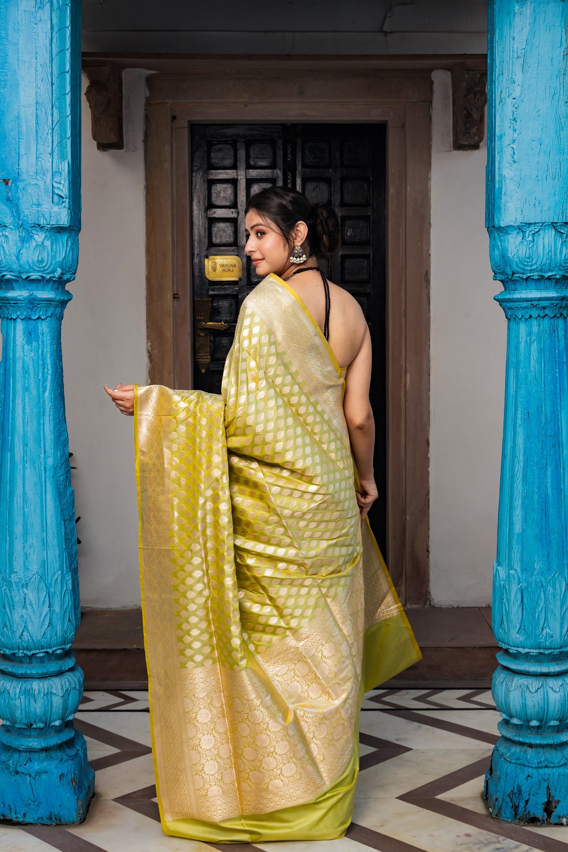 Pista Green Handwoven Cutwork Katan Silk Saree - Panaya