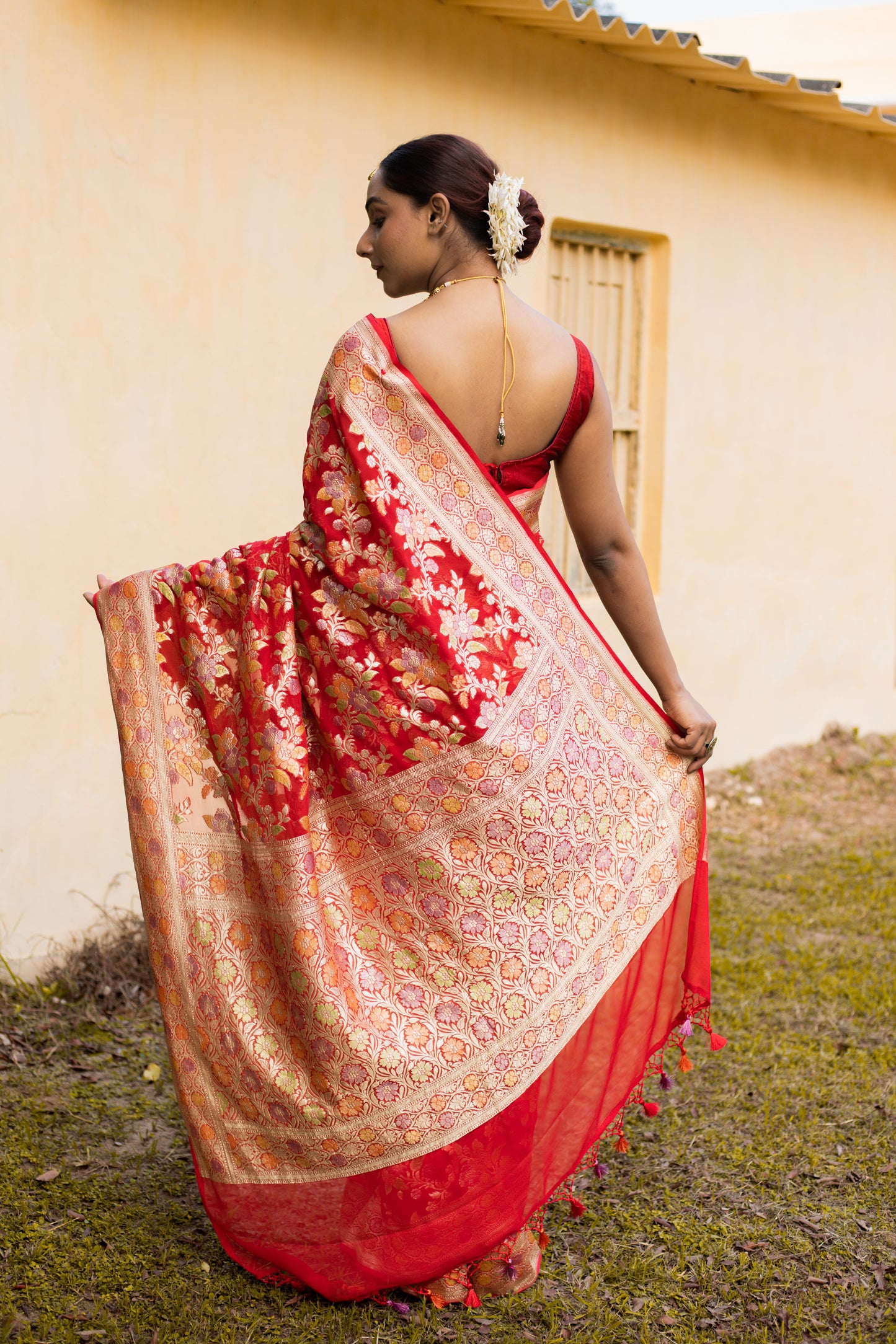 Red Saree Georgette Khaddi Silk - Panaya