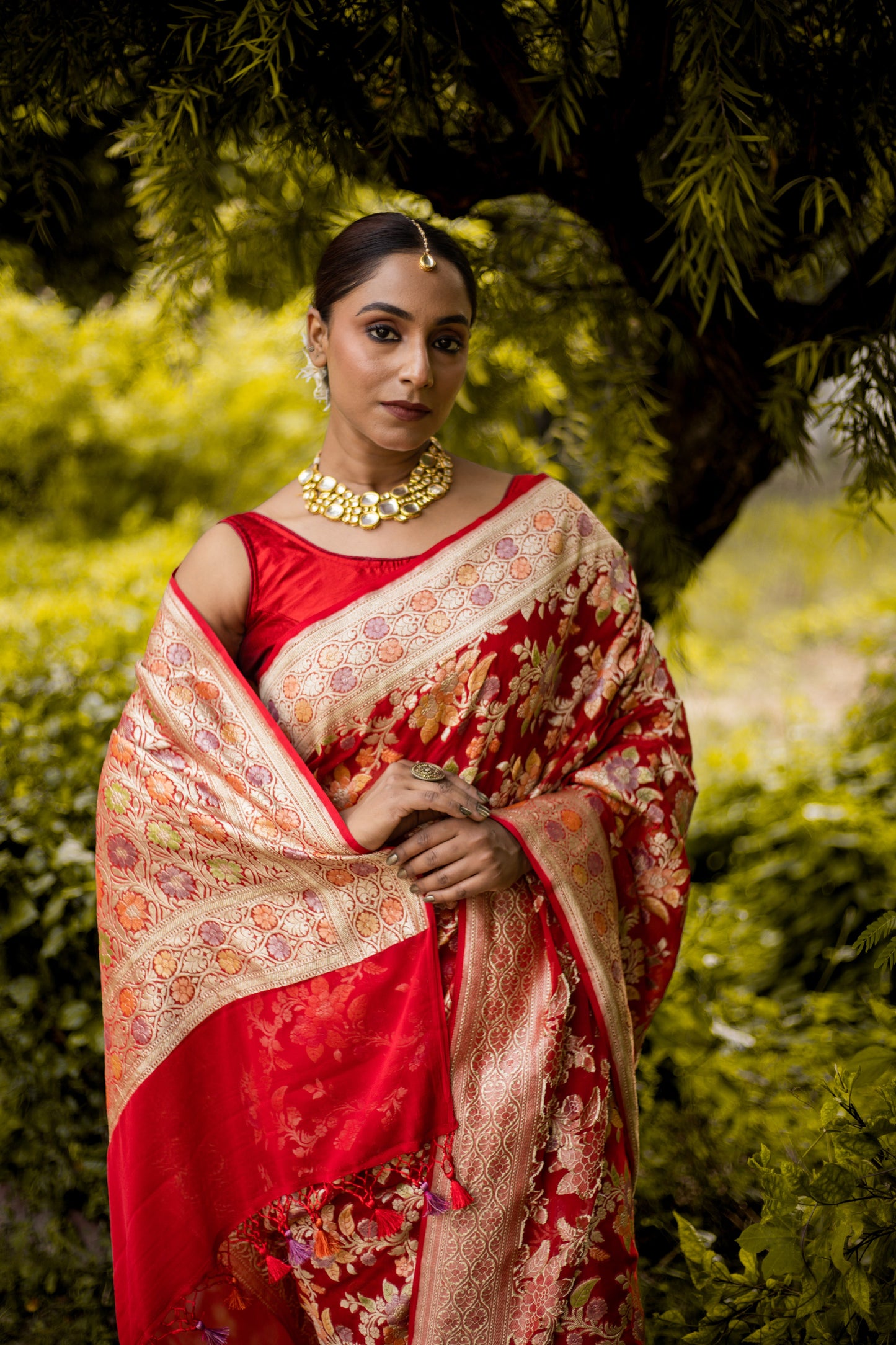 Red Saree Georgette Khaddi Silk - Panaya