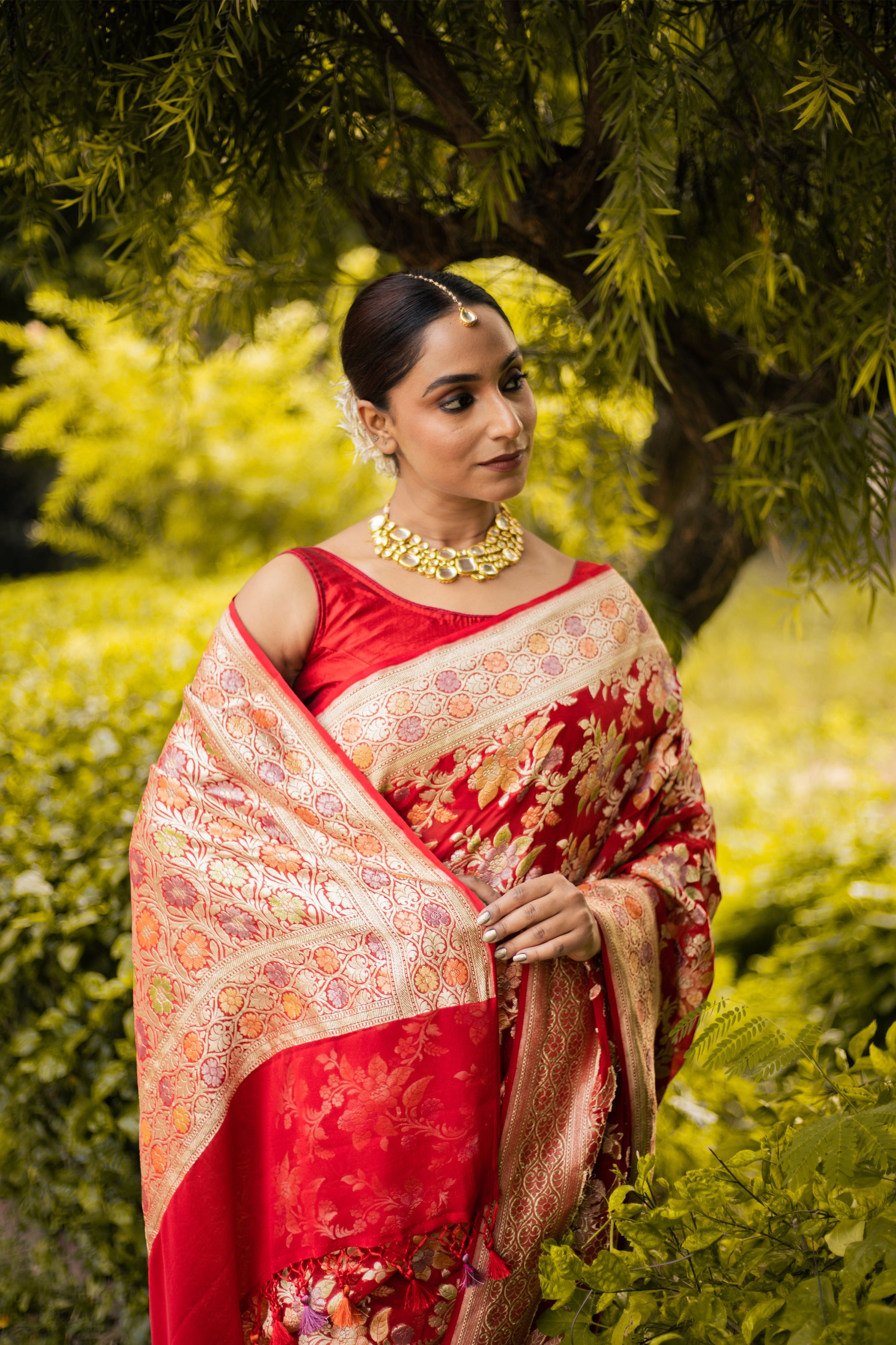 Red Saree Georgette Khaddi Silk - Panaya