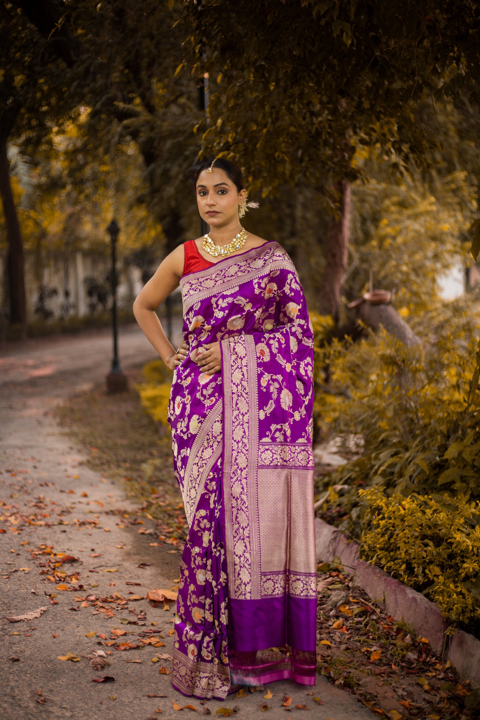 Purple Saree Katan Silk Handwoven - Panaya