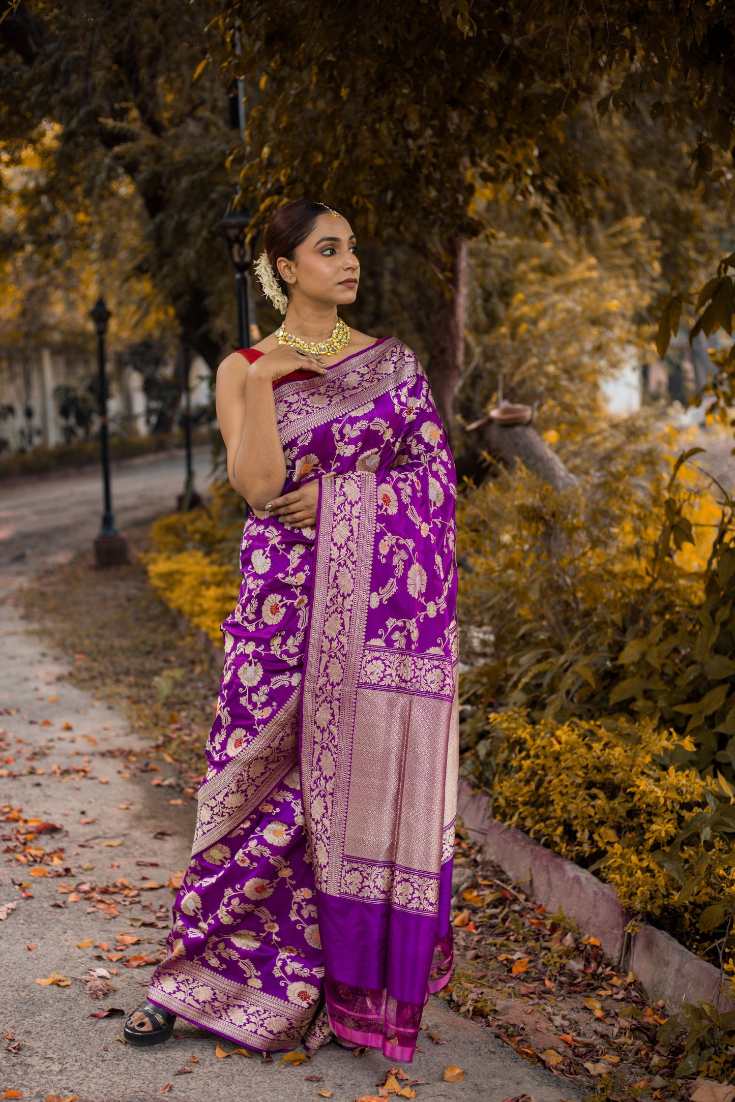 Purple Saree Katan Silk Handwoven - Panaya