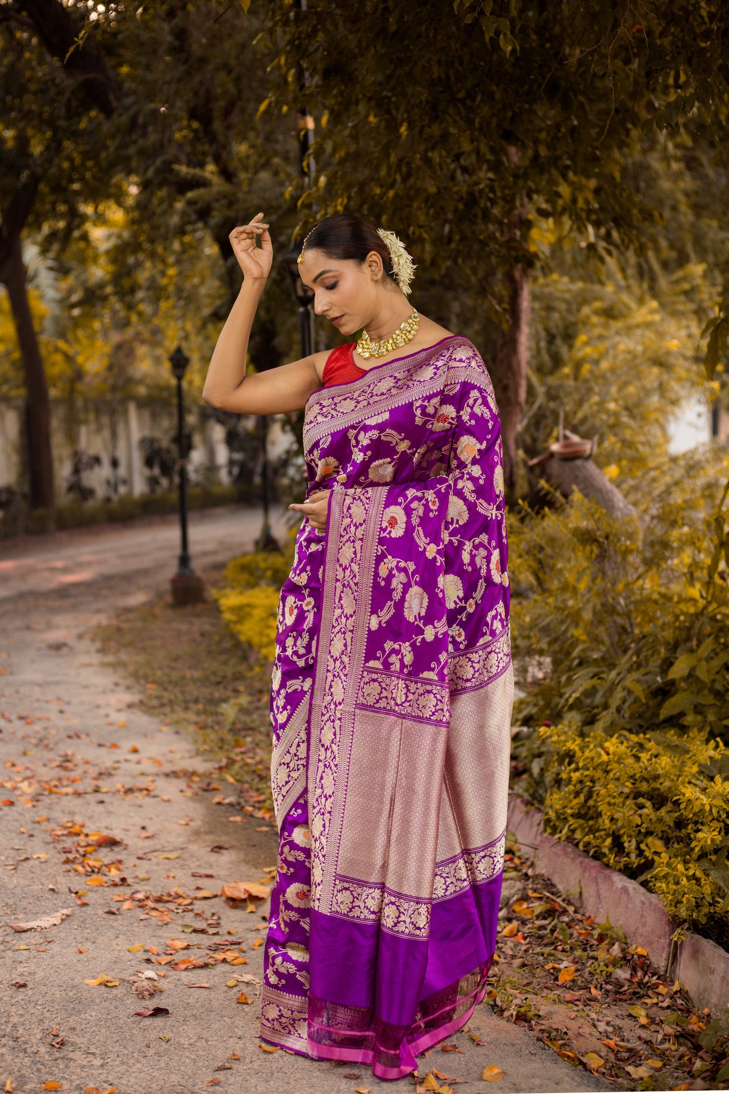 Purple Saree Katan Silk Handwoven - Panaya