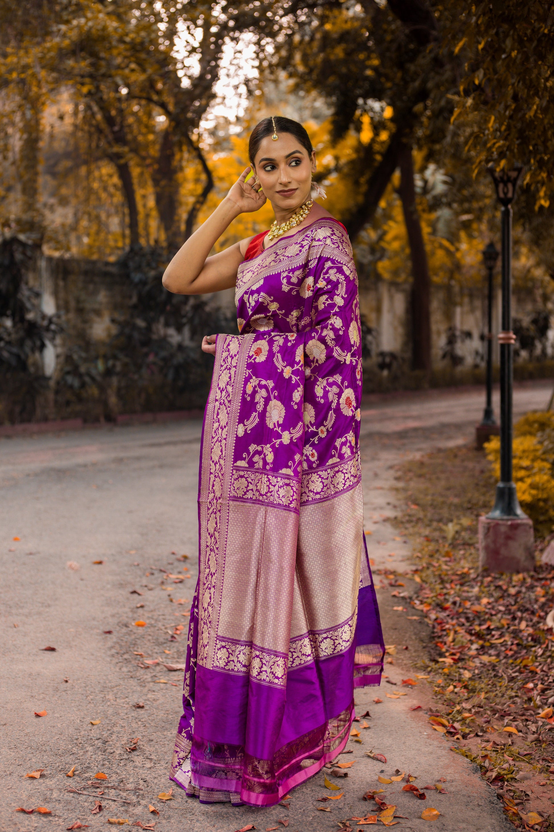 Purple Saree Katan Silk Handwoven - Panaya