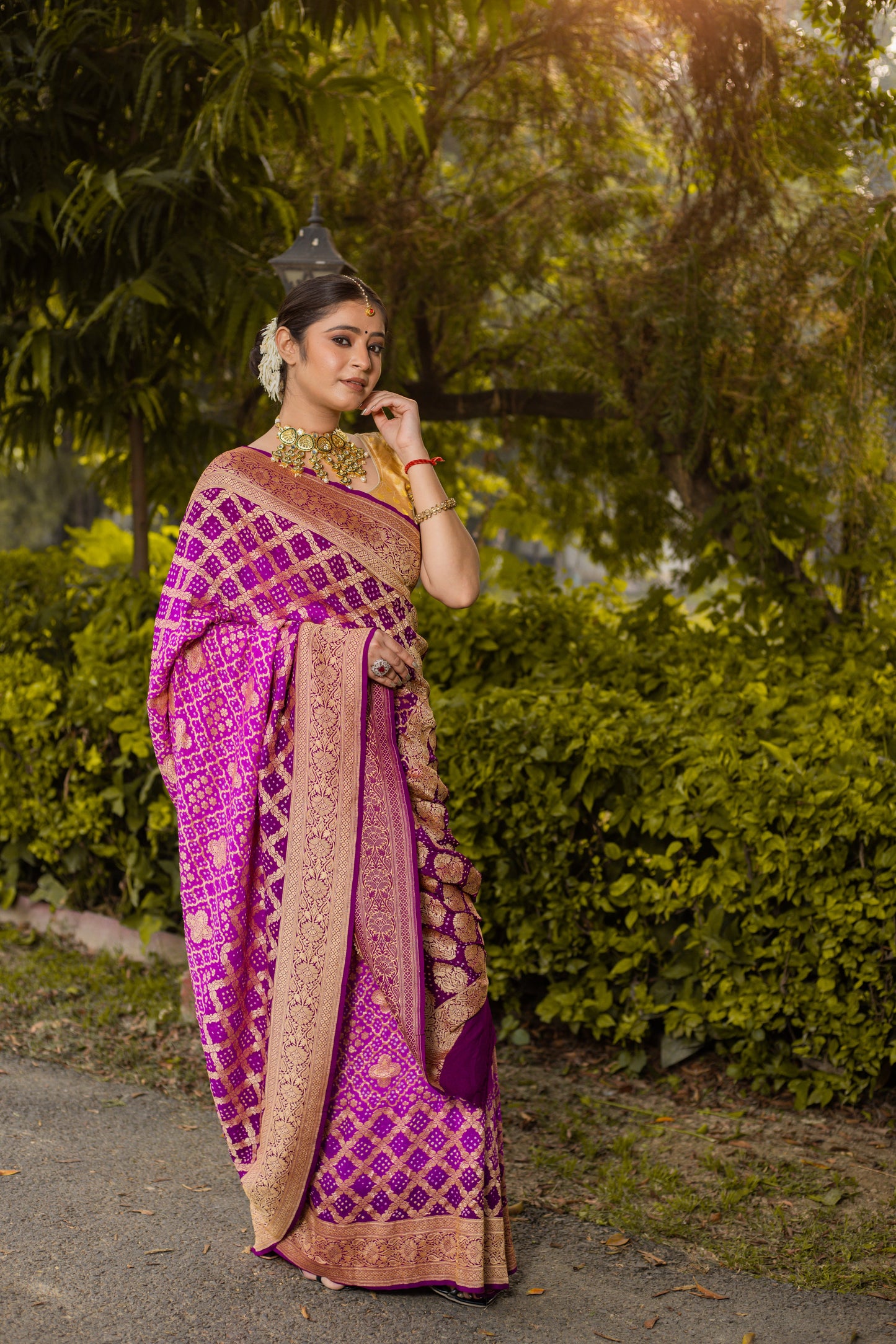 Pink Saree Georgette Silk Bandhani - Panaya