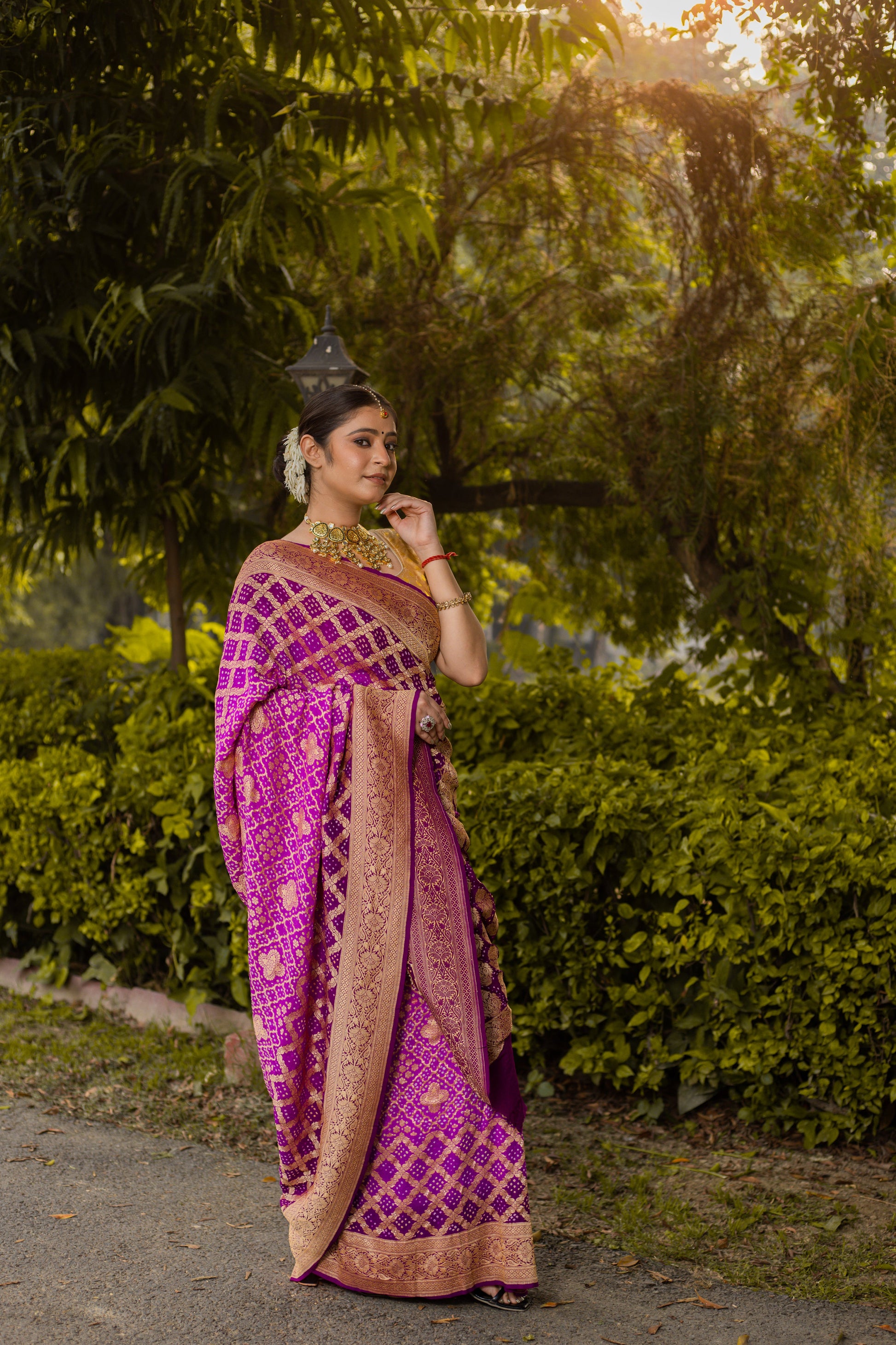 Pink Saree Georgette Silk Bandhani - Panaya