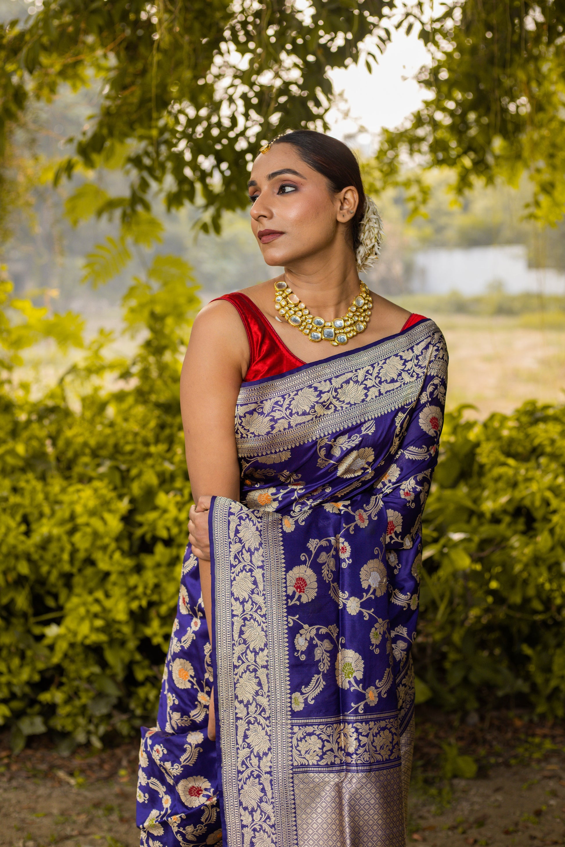 Royal Blue Saree Katan Silk Handwoven - Panaya