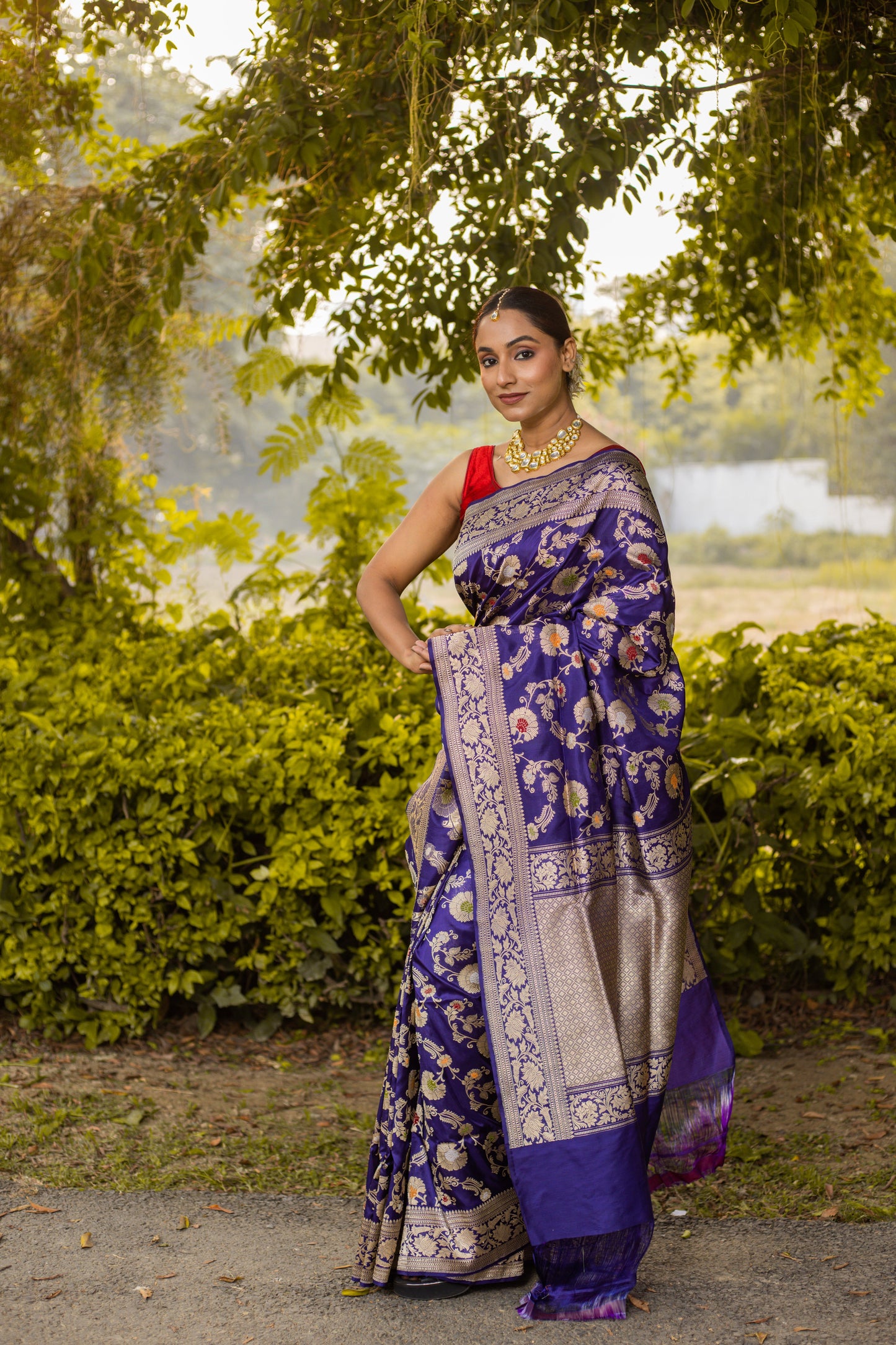 Royal Blue Saree Katan Silk Handwoven - Panaya